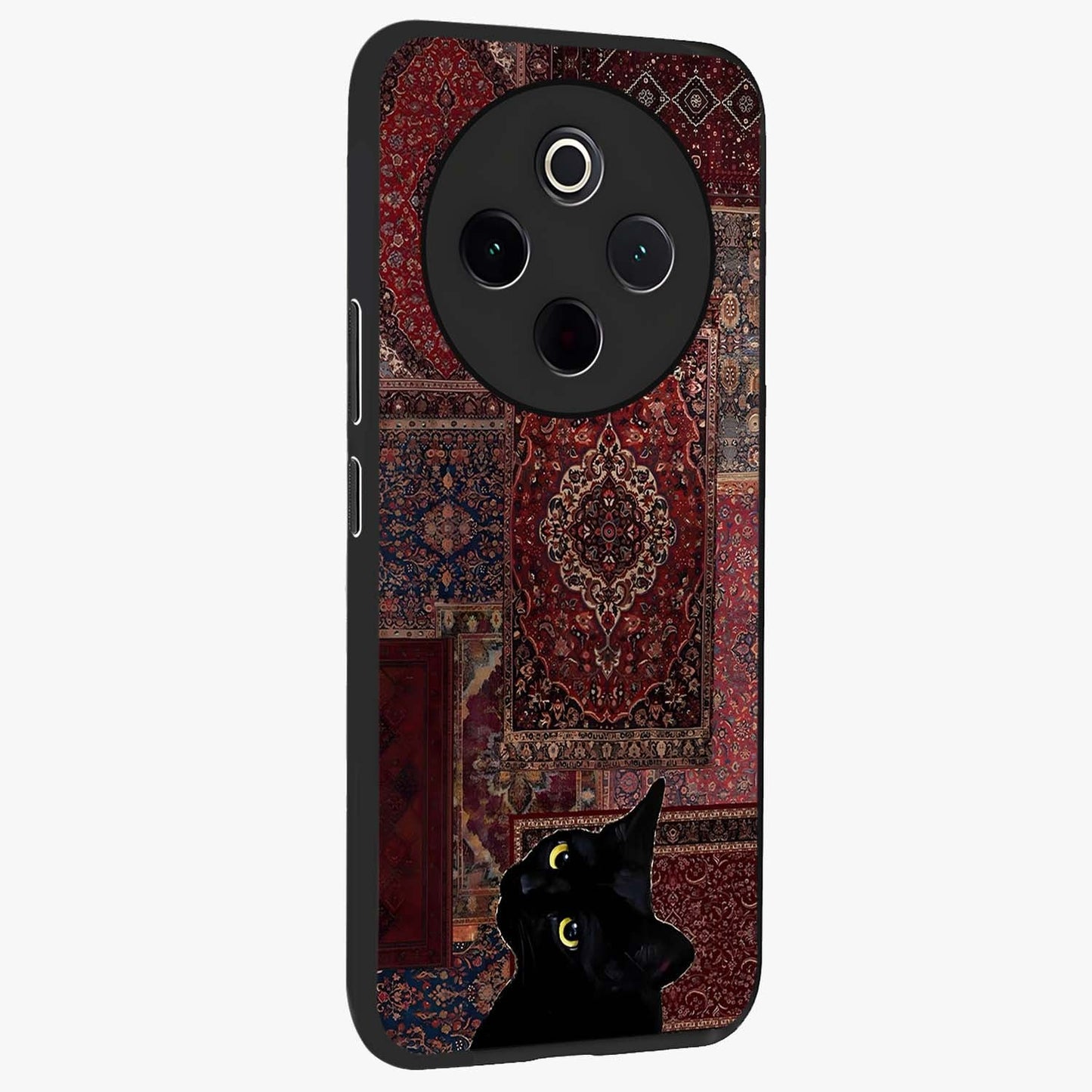 Regal Magic Cat Apple Glass Case upright view showcasing charming cat artwork with playful magical theme.