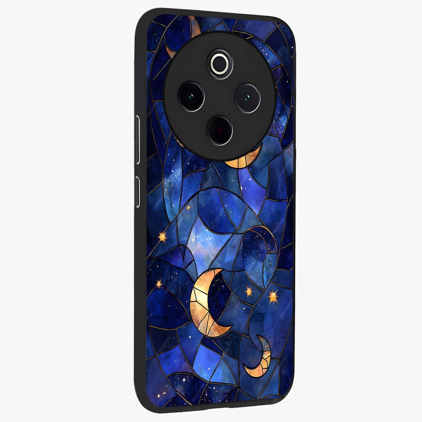 Starlit Sky Tapestry Glass Case upright view showcasing elegant starry sky artwork with cosmic decorative theme.
