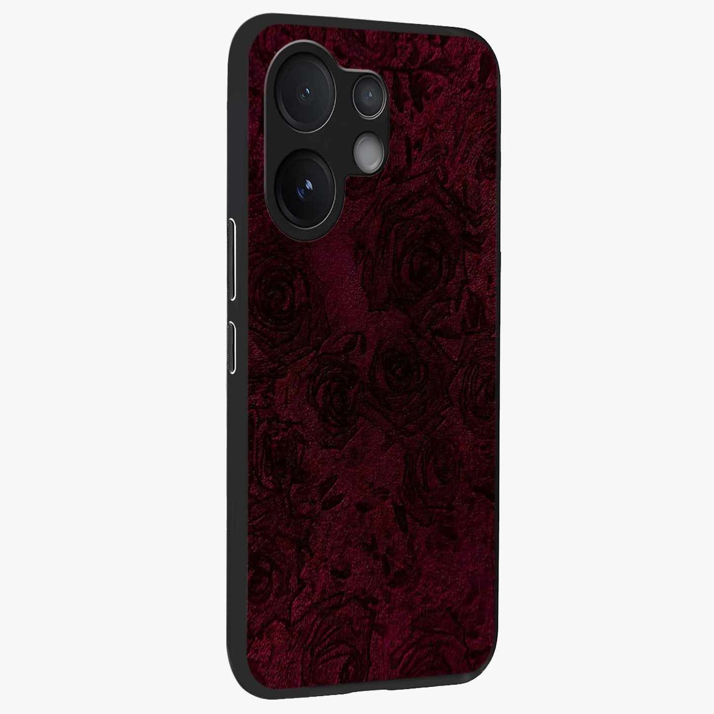 Crimson Fade Flow Glass Case upright view showcasing dynamic crimson flow artwork with stylish abstract theme.