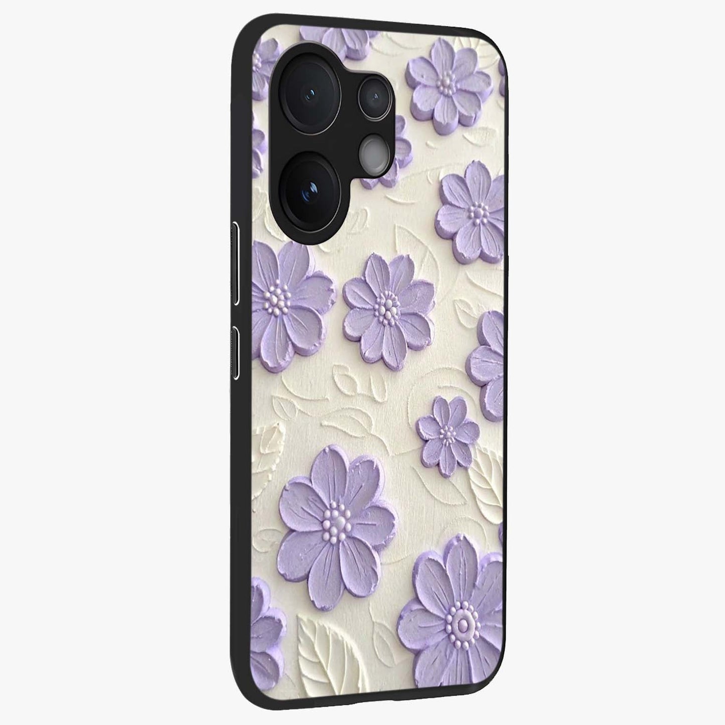 Floral Wall Art With Purple Flowers Glass Case upright view showcasing elegant purple flower artwork with decorative floral theme.