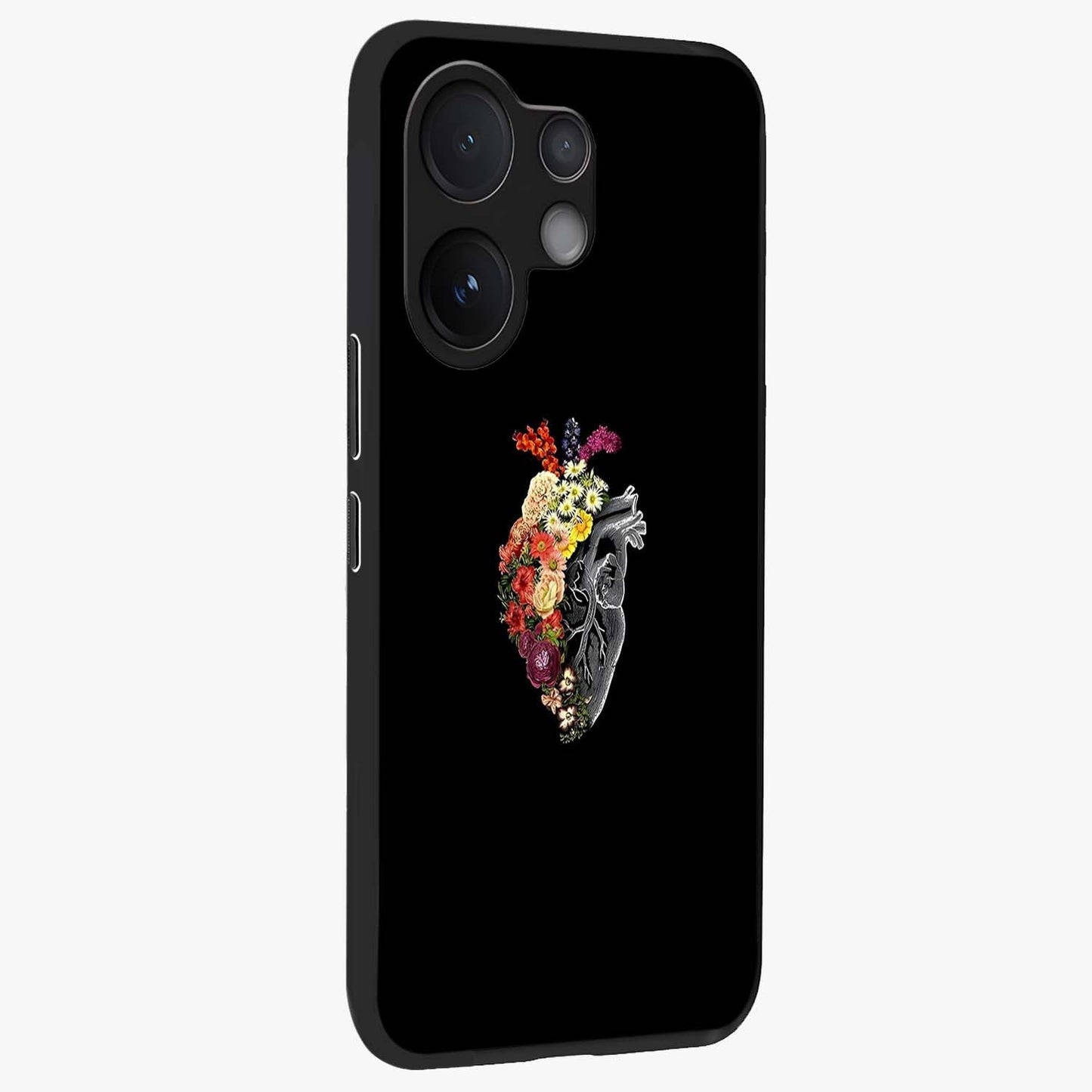 Heart With Flowers Glass Case upright view showcasing decorative heart and floral artwork with sweet romantic theme.