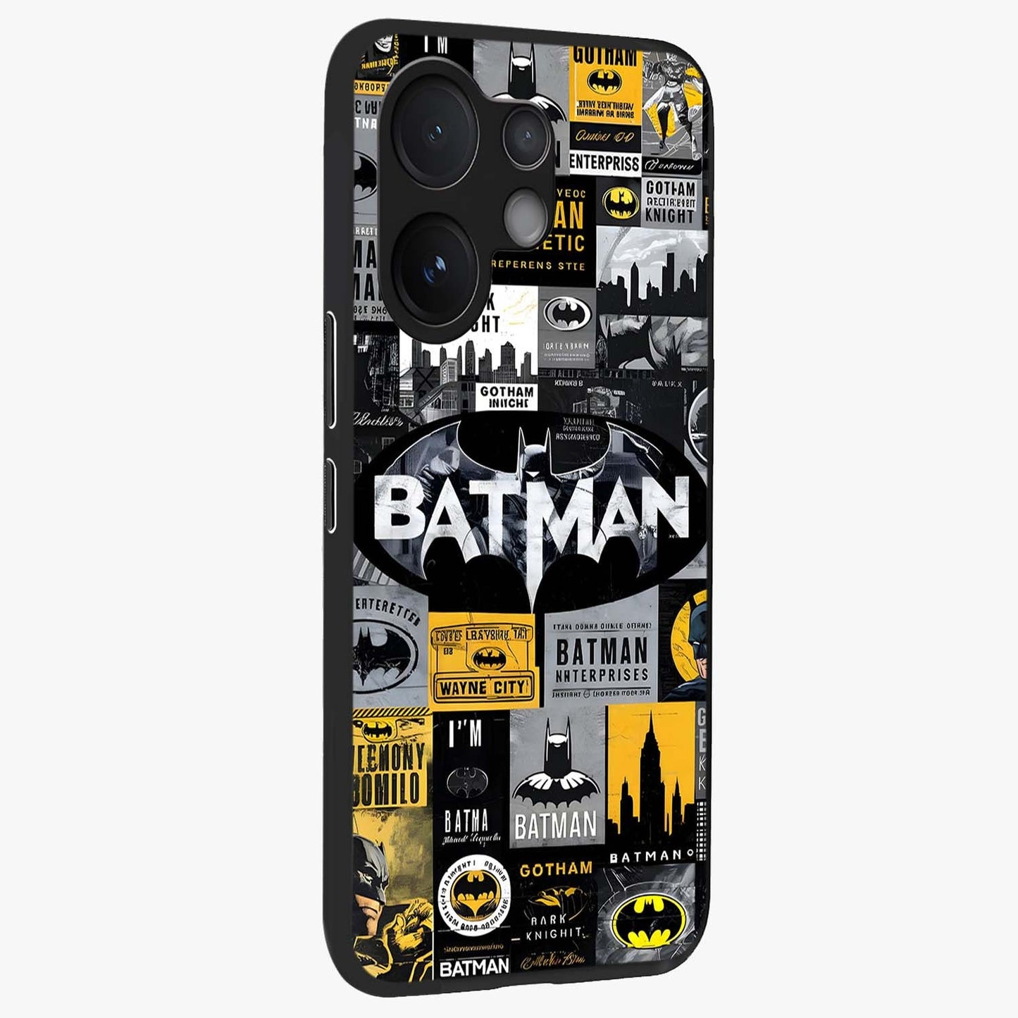 Knight Gotham Rise Glass Case upright view showcasing bold vigilante themed artwork with gothic city vibe.