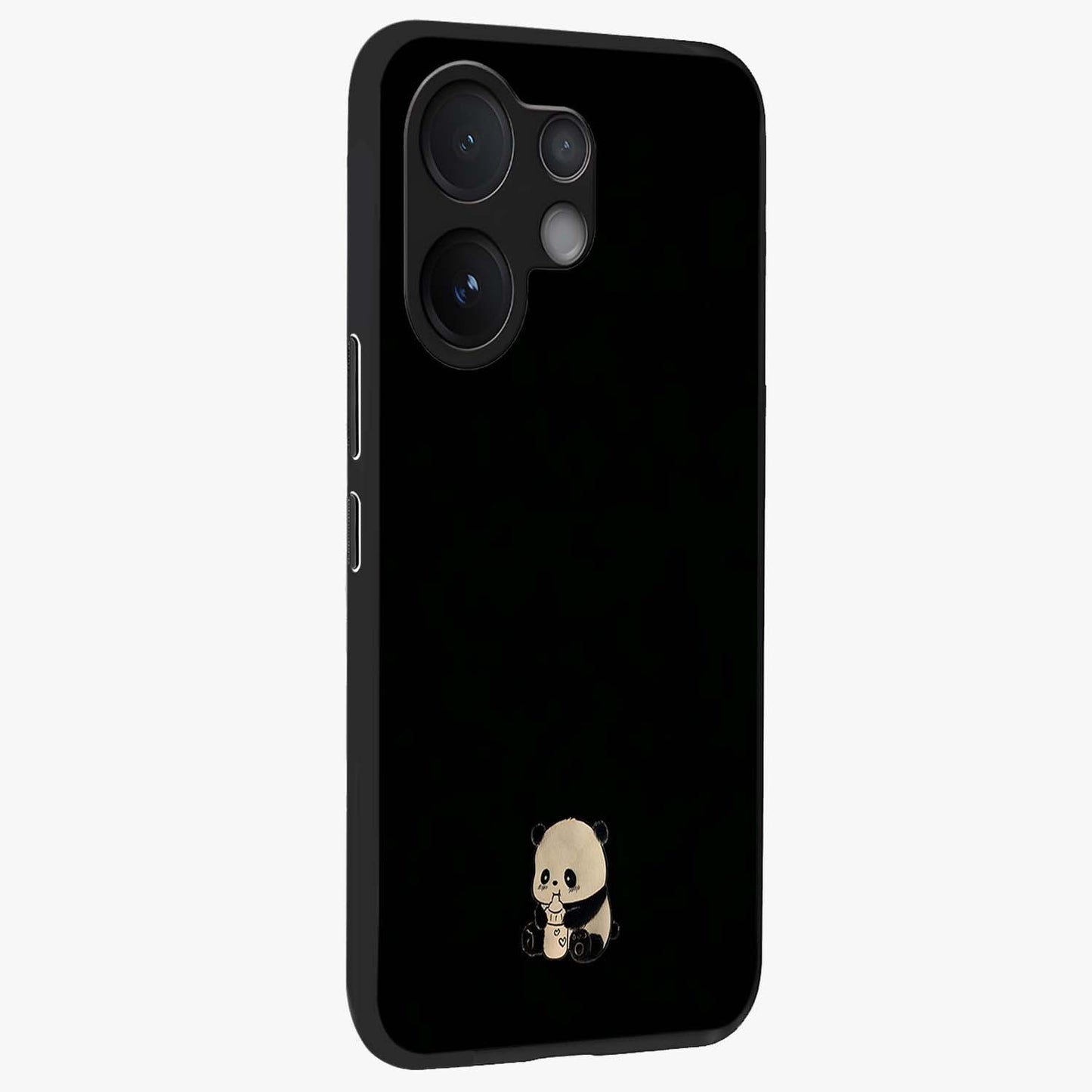 Midnight Panda Love Glass Case upright view showcasing charming panda artwork with playful romantic theme.