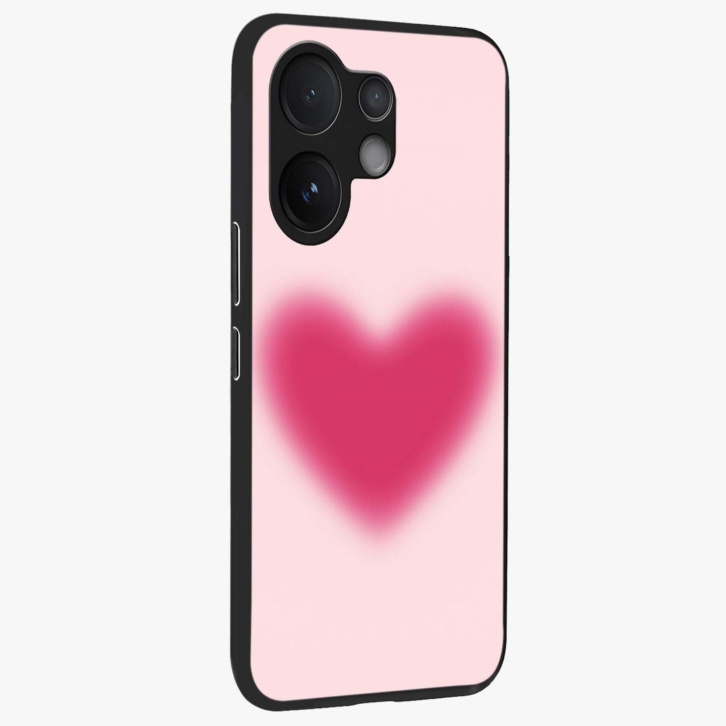 Pink Aura Heart Glass Case upright view showcasing romantic heart artwork with soft pastel theme.