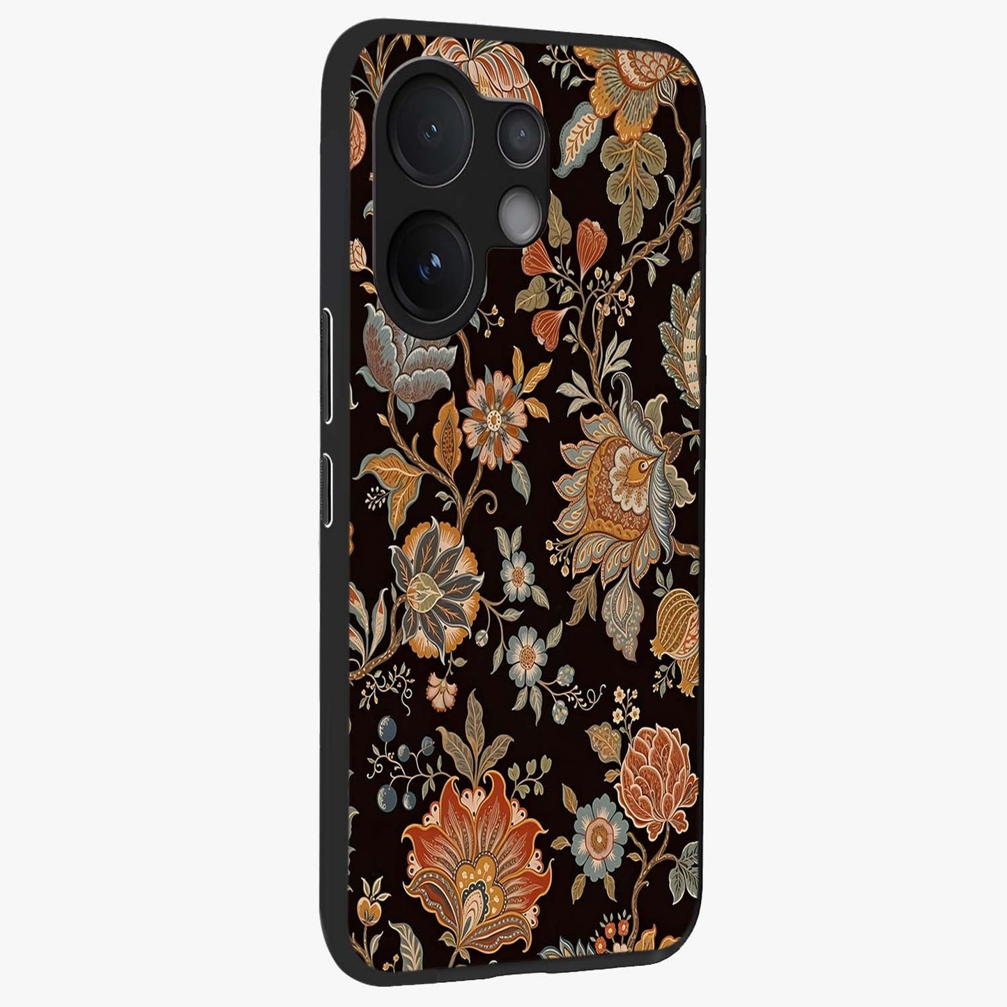 Vintage Floral Dream Glass Case upright view showcasing delicate floral artwork with timeless vintage theme.