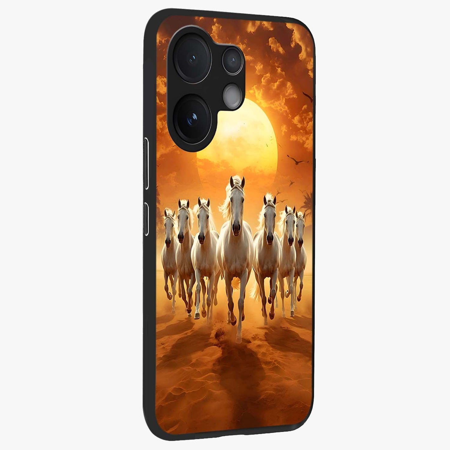 Wild Sunset Majesty Glass Case upright view showcasing dramatic sunset artwork with bold nature theme.