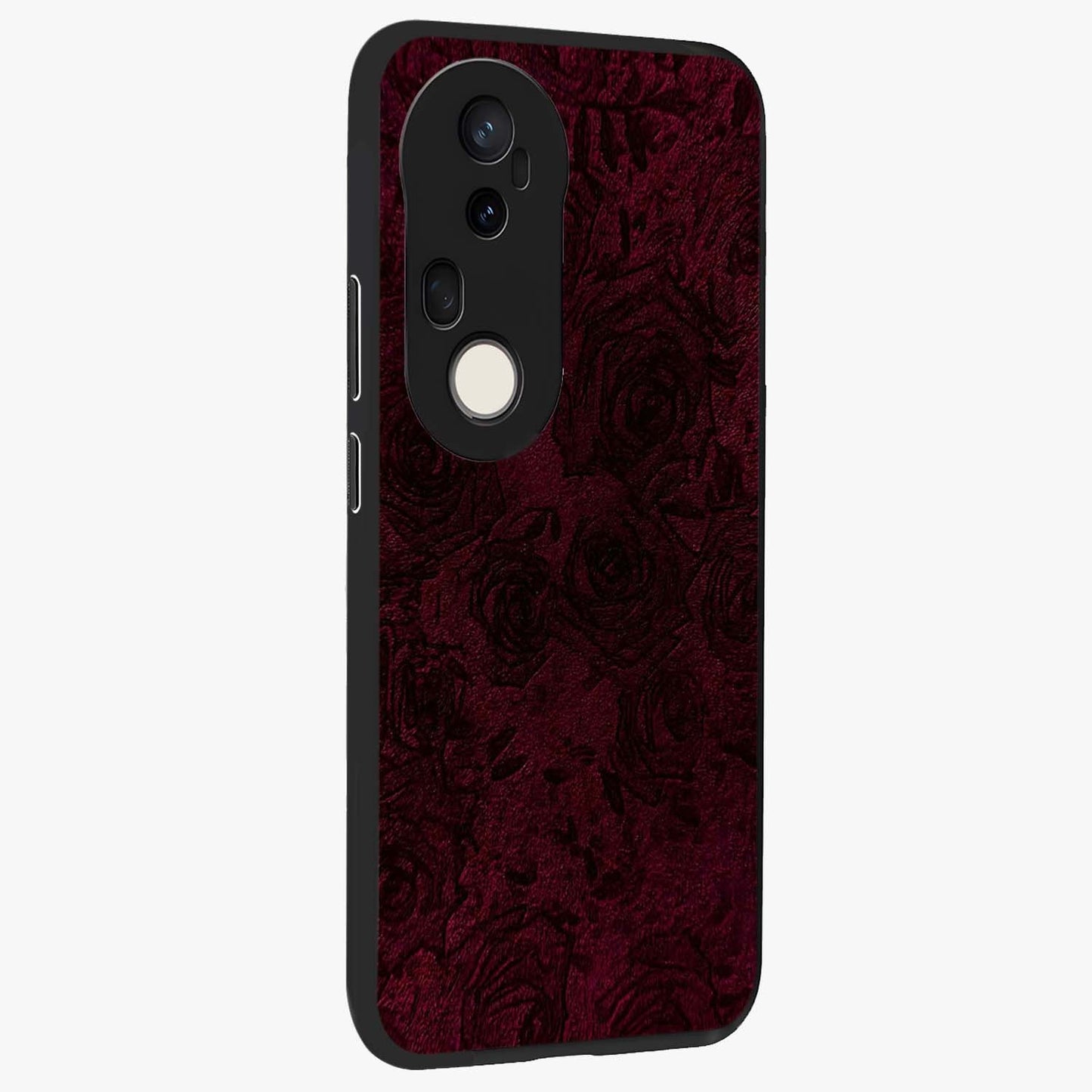 Crimson Fade Flow Glass Case upright view showcasing dynamic crimson flow artwork with stylish abstract theme.