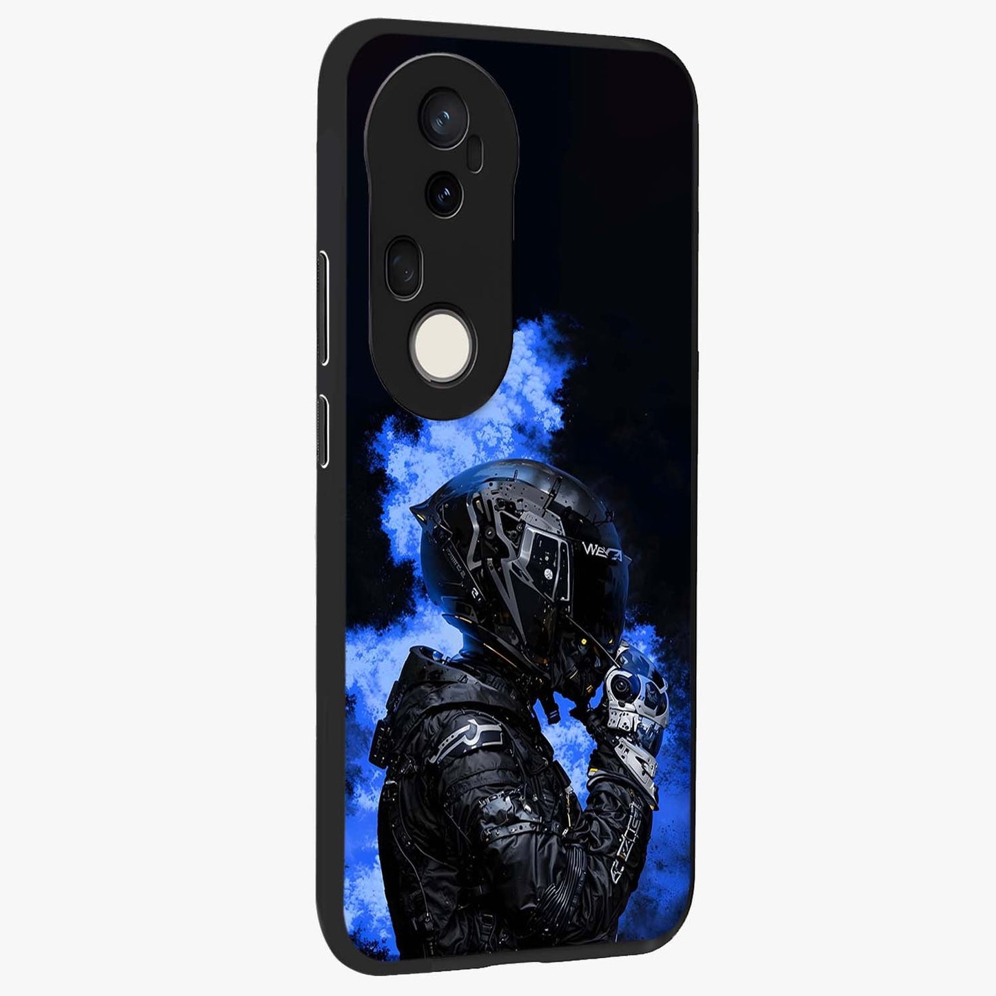 Cyber Sentinel Protocol Glass Case upright view showcasing advanced cyber sentinel artwork with futuristic tech theme.