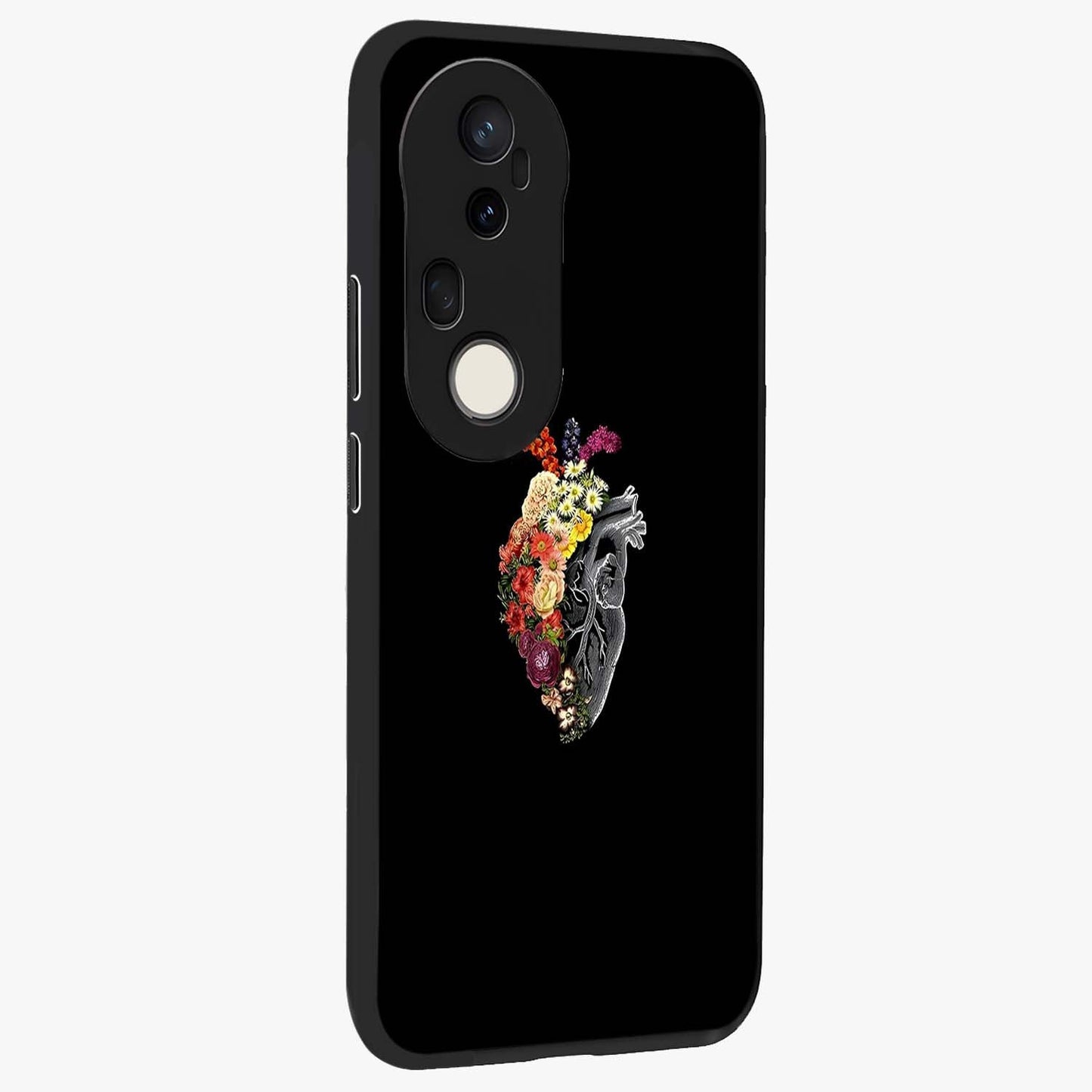 Heart With Flowers Glass Case upright view showcasing decorative heart and floral artwork with sweet romantic theme.