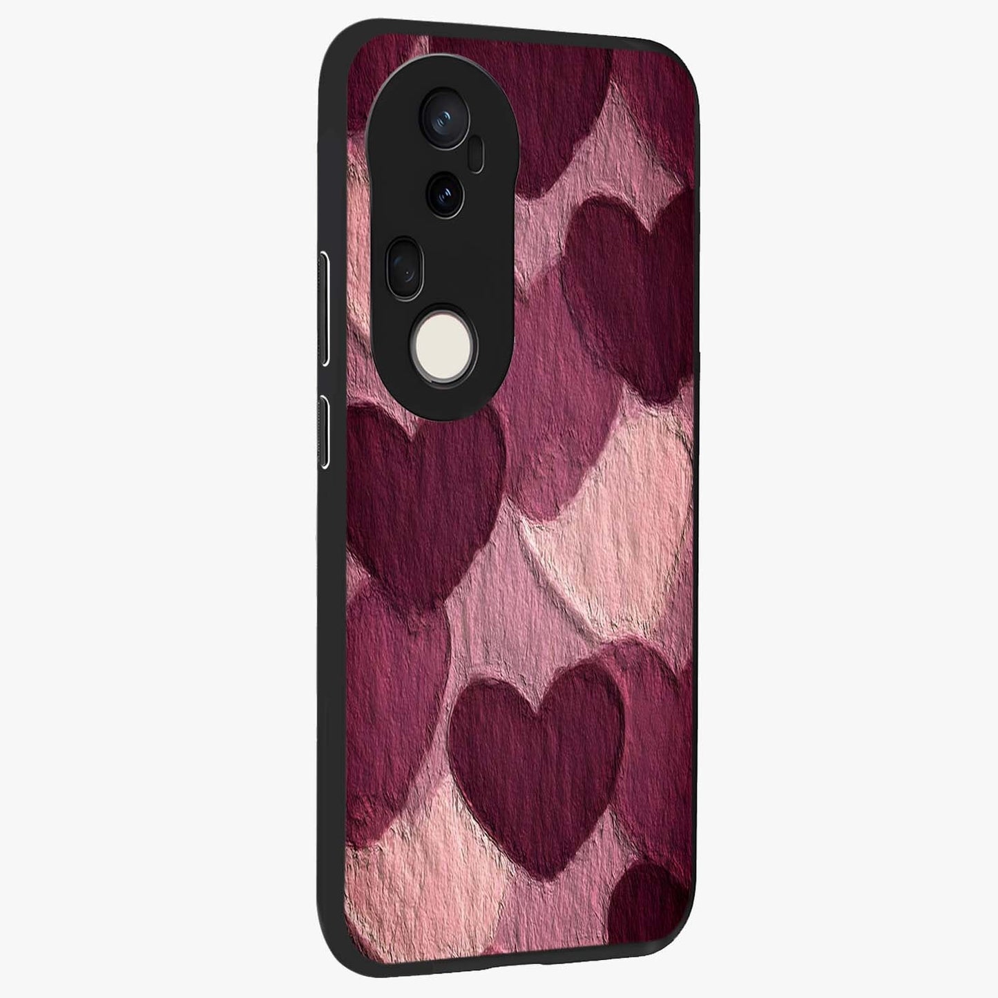 Layered Paper Hearts Glass Case upright view showcasing decorative layered heart artwork with sweet love theme.
