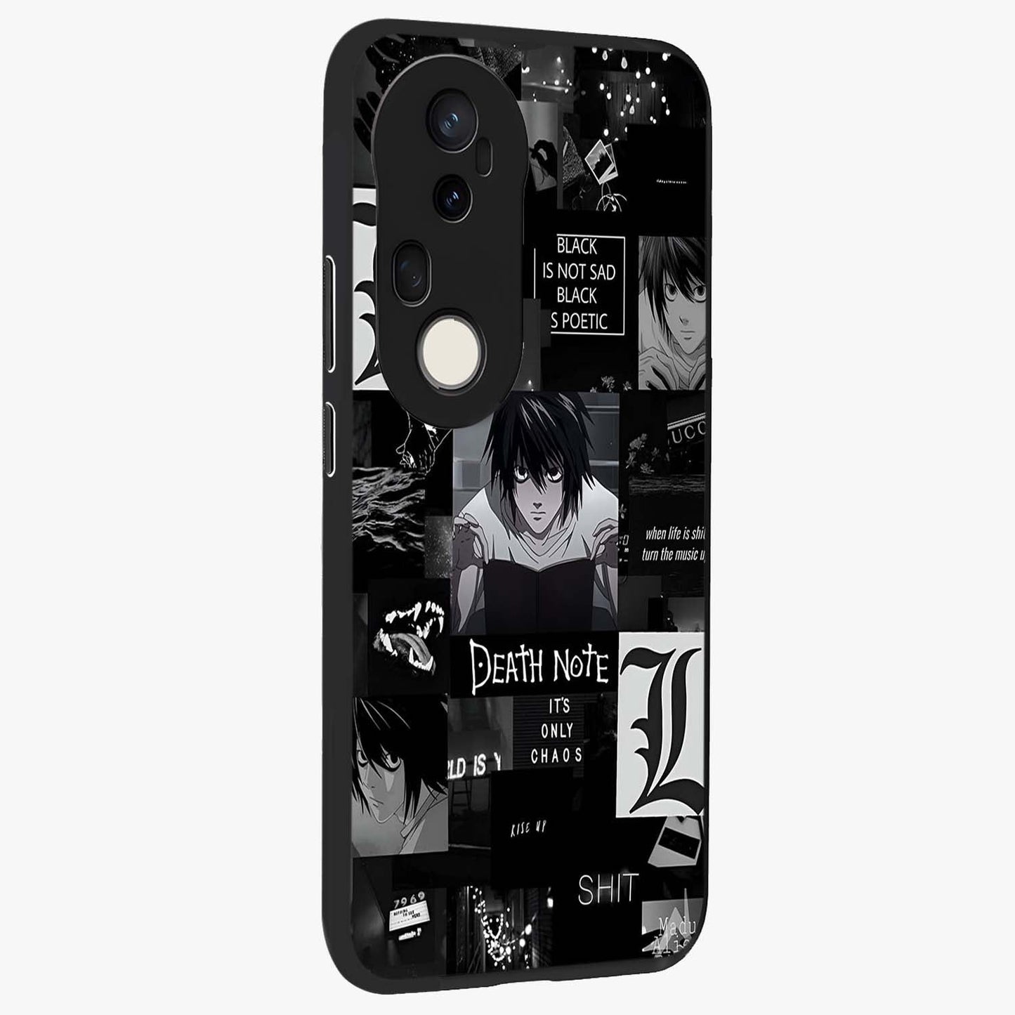 Midnight Chaos Mind Glass Case upright view showcasing expressive abstract artwork with bold dark theme.