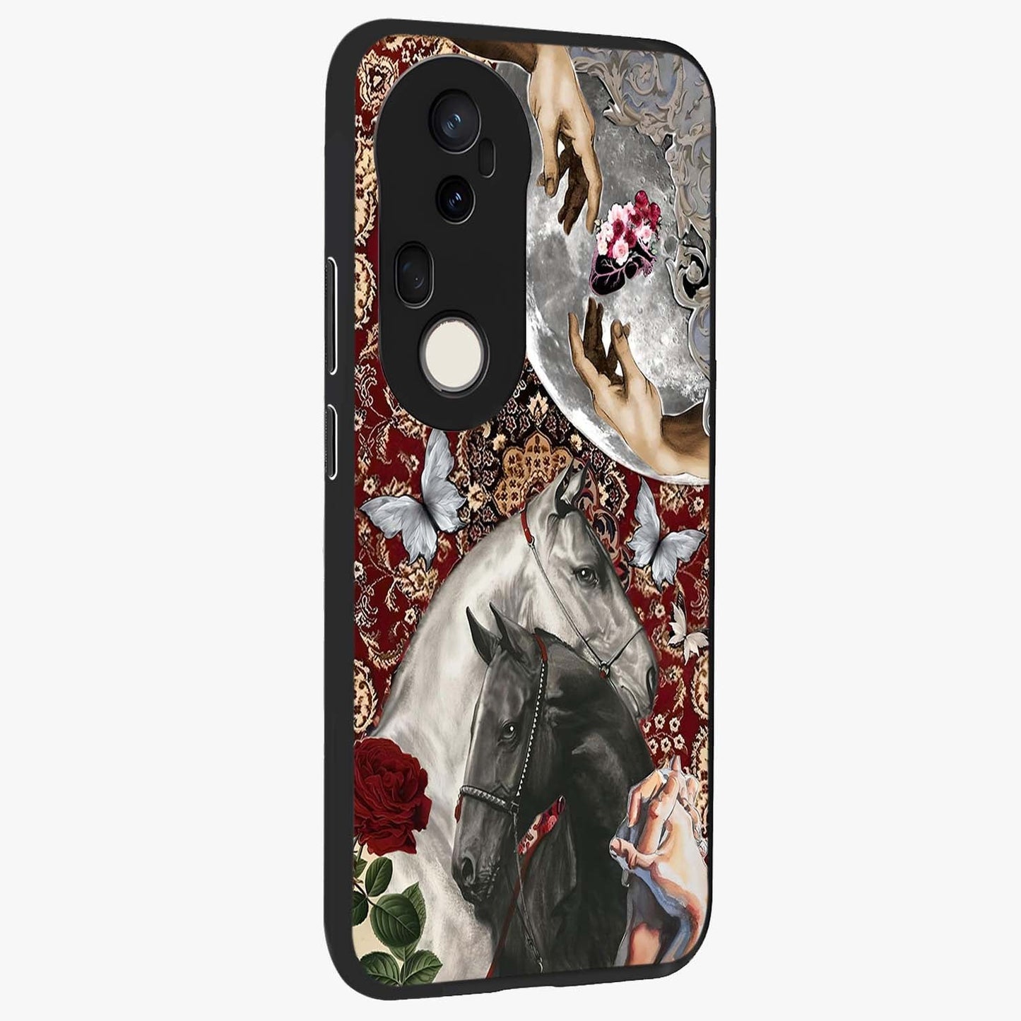 Moonlit Royal Stallion Glass Case upright view showcasing dramatic horse artwork with glowing moon themed design.