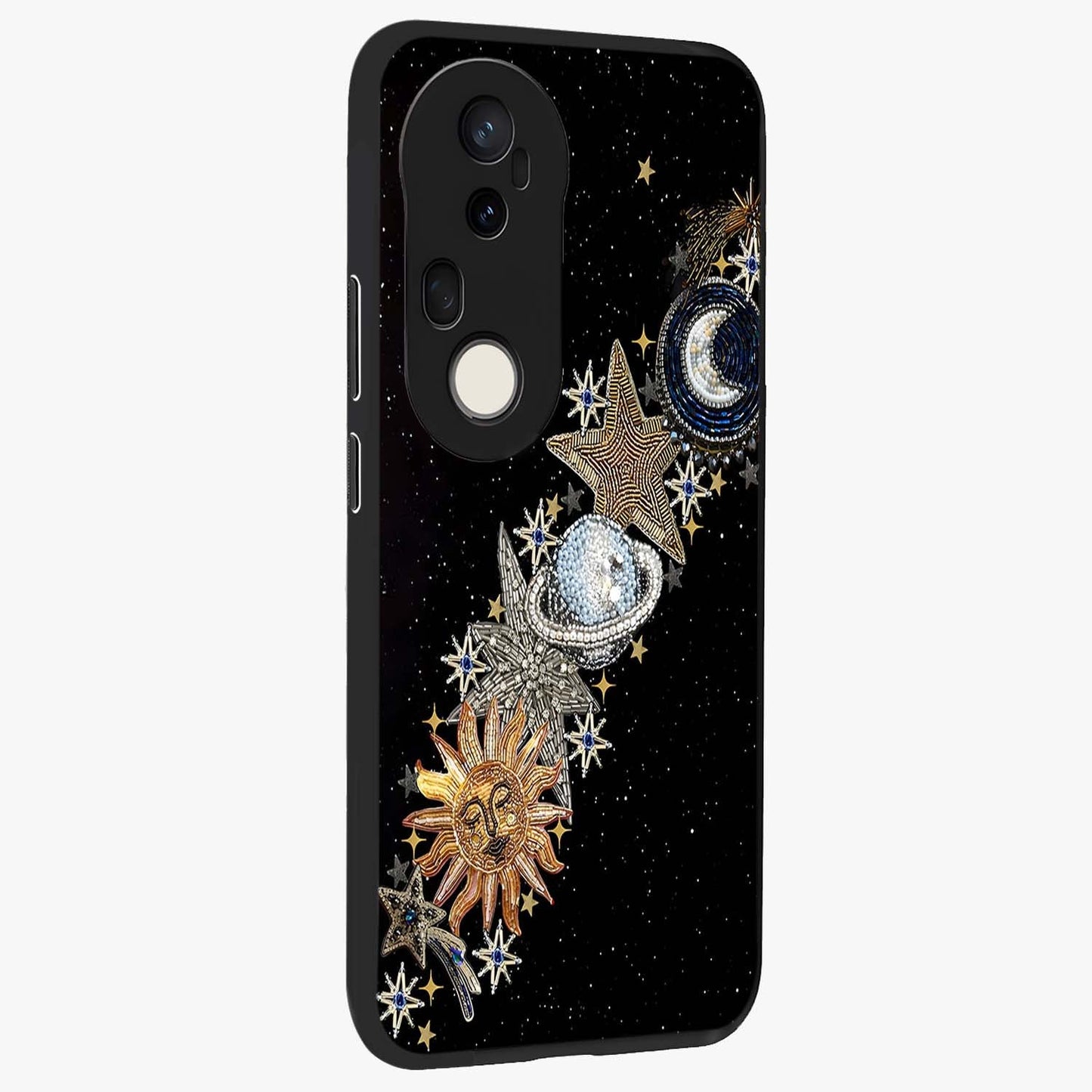Pearls Universe Object Glass Case upright view showcasing decorative pearl themed artwork with cosmic elegance.