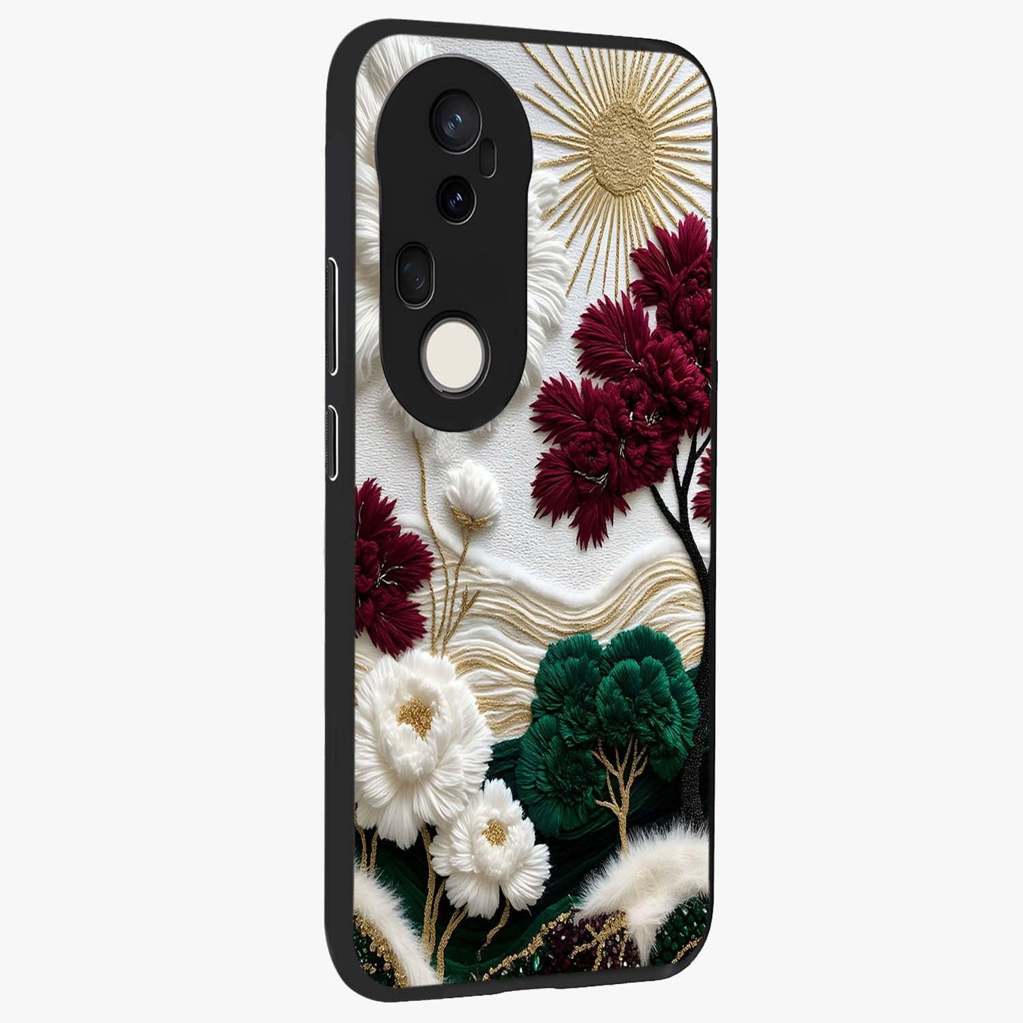 Radiant Bloom Elegance Glass Case upright view showcasing decorative flower artwork with refined botanical theme.