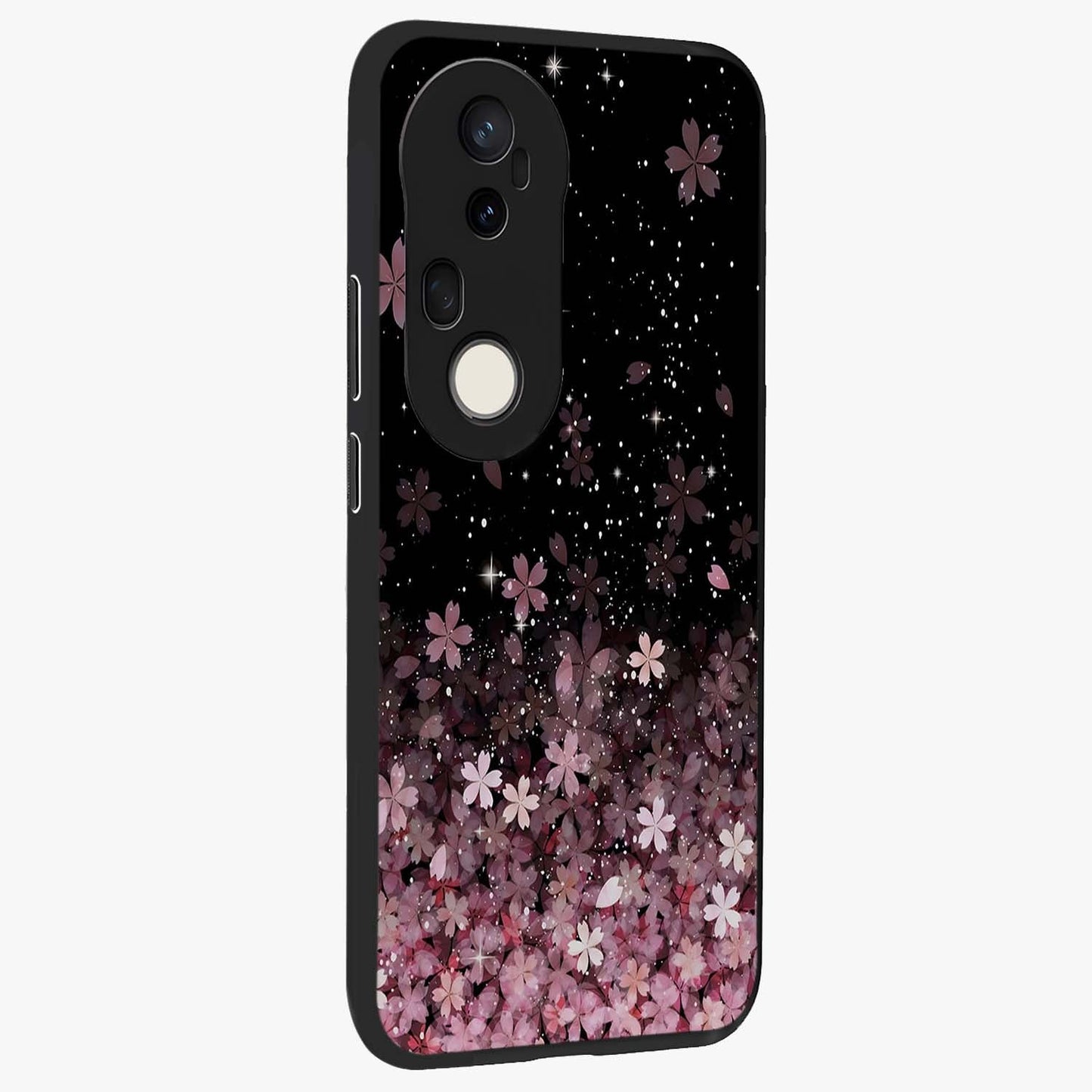 Small Starry Flowers Glass Case upright view showcasing charming floral artwork with dreamy starry theme.