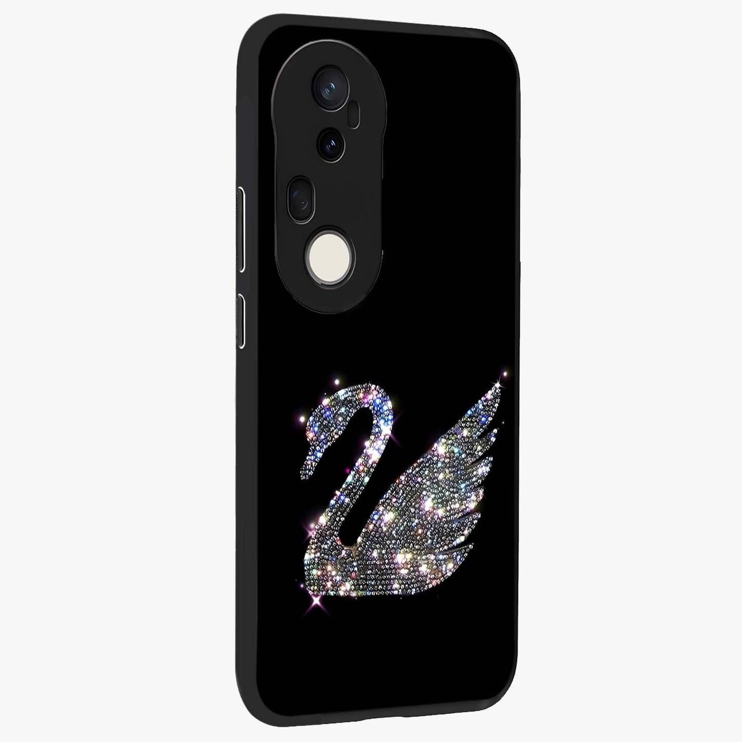 Starlit Swan Grace Glass Case upright view showcasing beautiful swan artwork with peaceful night themed design.