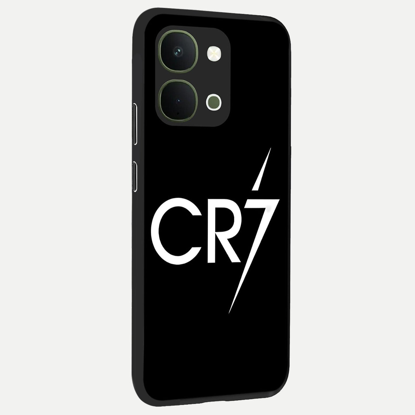 Cr7 Elite Strike Glass Case upright view showcasing energetic football inspired design with modern sports aesthetic.
