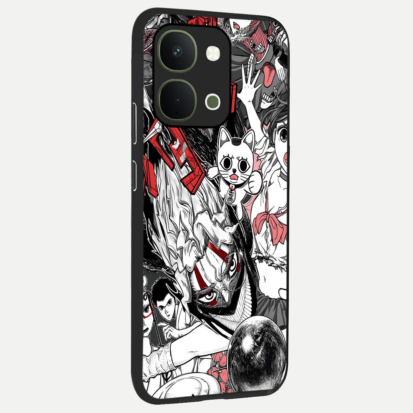 Crimson Chaos Panel Glass Case upright view showcasing intense crimson artwork with dramatic aesthetic style.