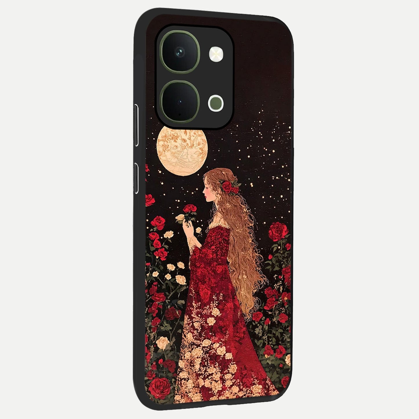 Crimson Dreams Glass Case upright view showcasing dreamy red toned artwork with modern aesthetic style.