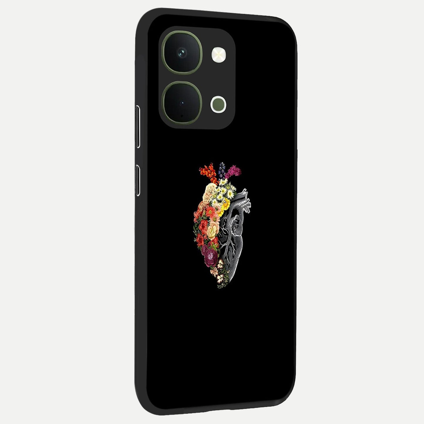Heart With Flowers Glass Case upright view showcasing decorative heart and floral artwork with sweet romantic theme.