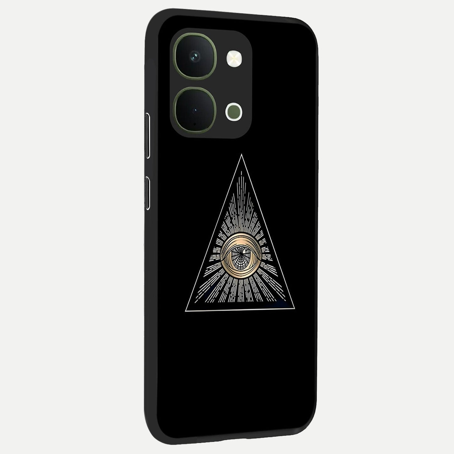 Illuminati Evil Glass Case upright view showcasing striking illuminati artwork with mysterious symbolic theme.