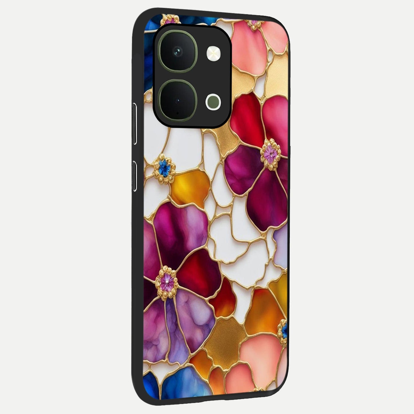Marble Flower Pattern Glass Case upright view showcasing decorative marble flower artwork with refined style.