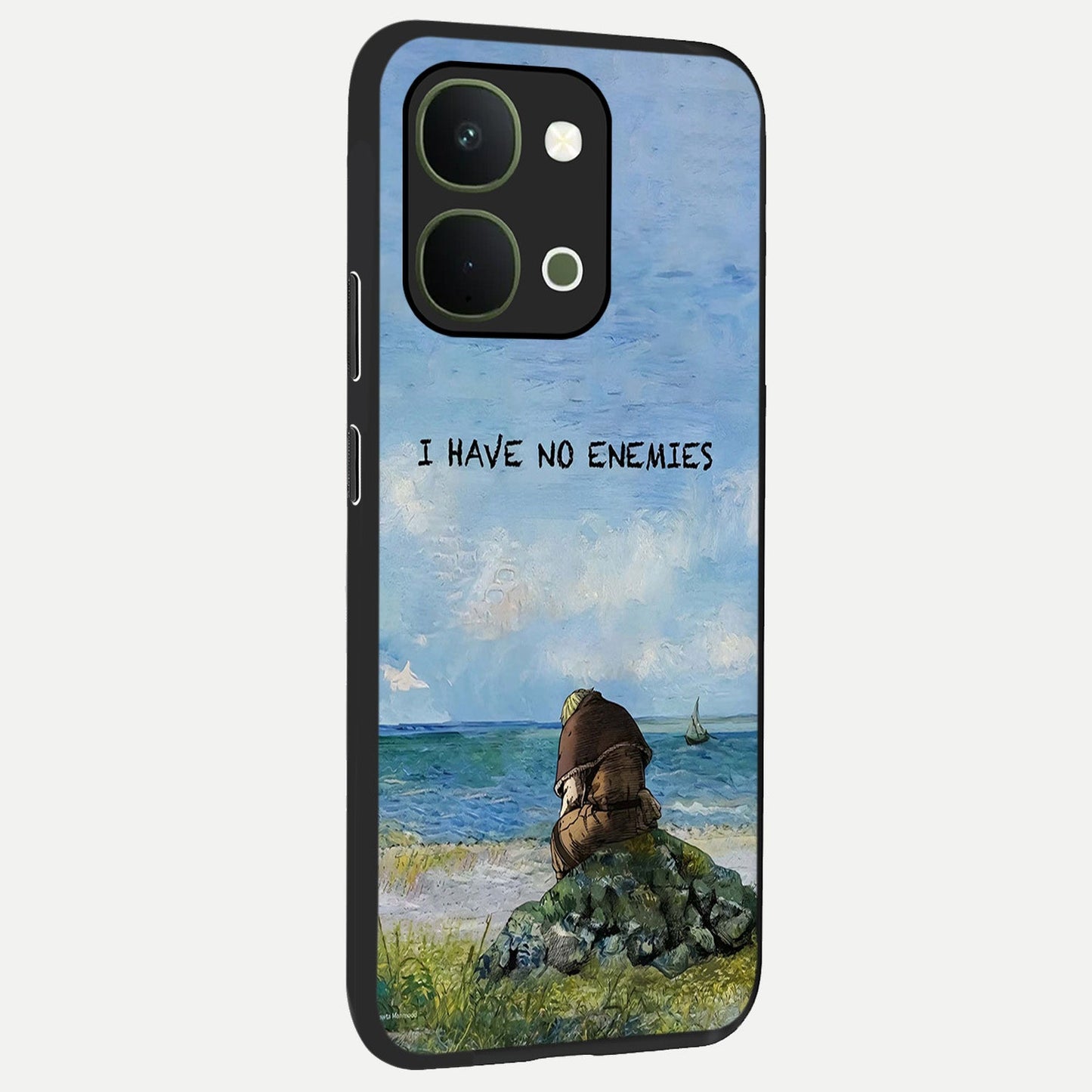 Peace Beyond War Glass Case upright view showcasing powerful peace symbol artwork with inspirational theme.