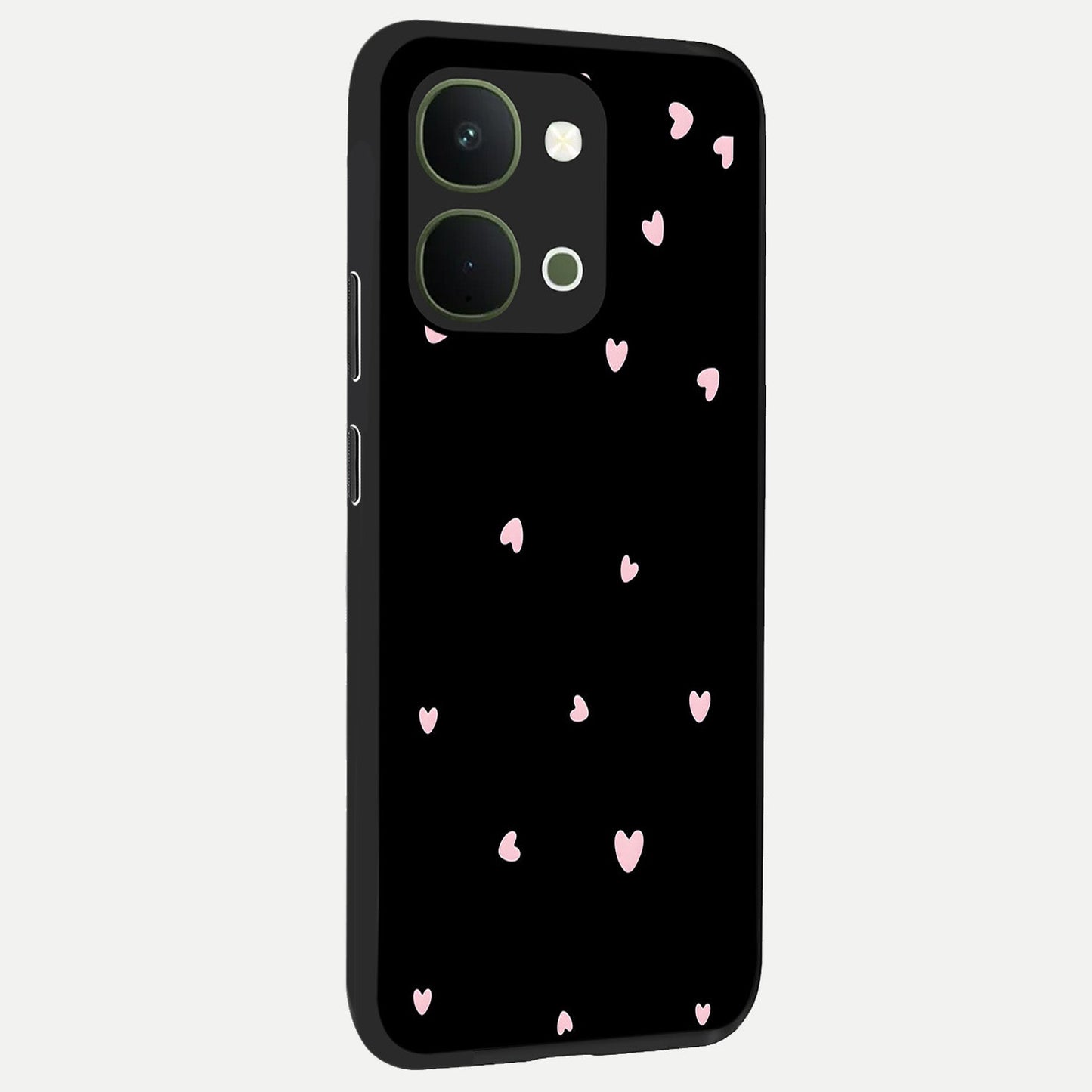 Pink Love Drops Glass Case upright view showcasing charming heart drop artwork with romantic playful theme.