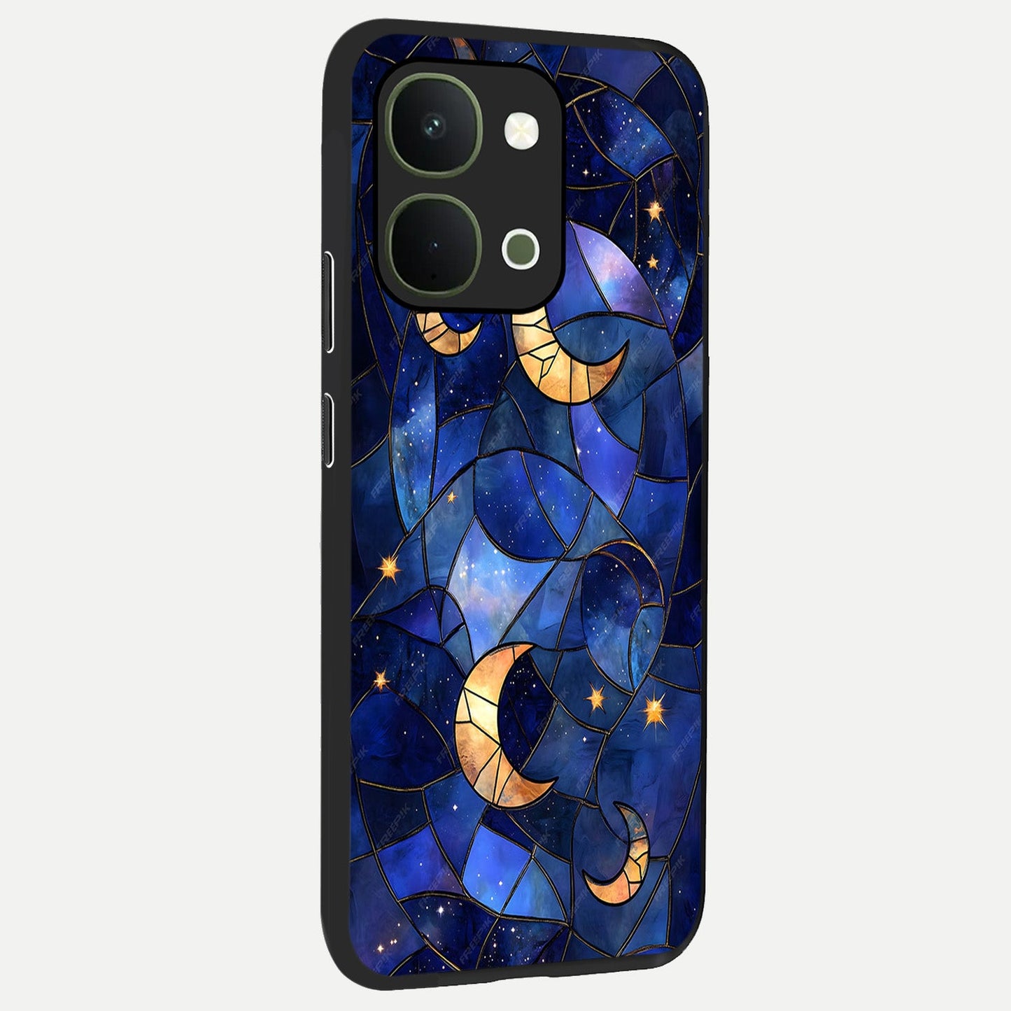 Starlit Sky Tapestry Glass Case upright view showcasing elegant starry sky artwork with cosmic decorative theme.