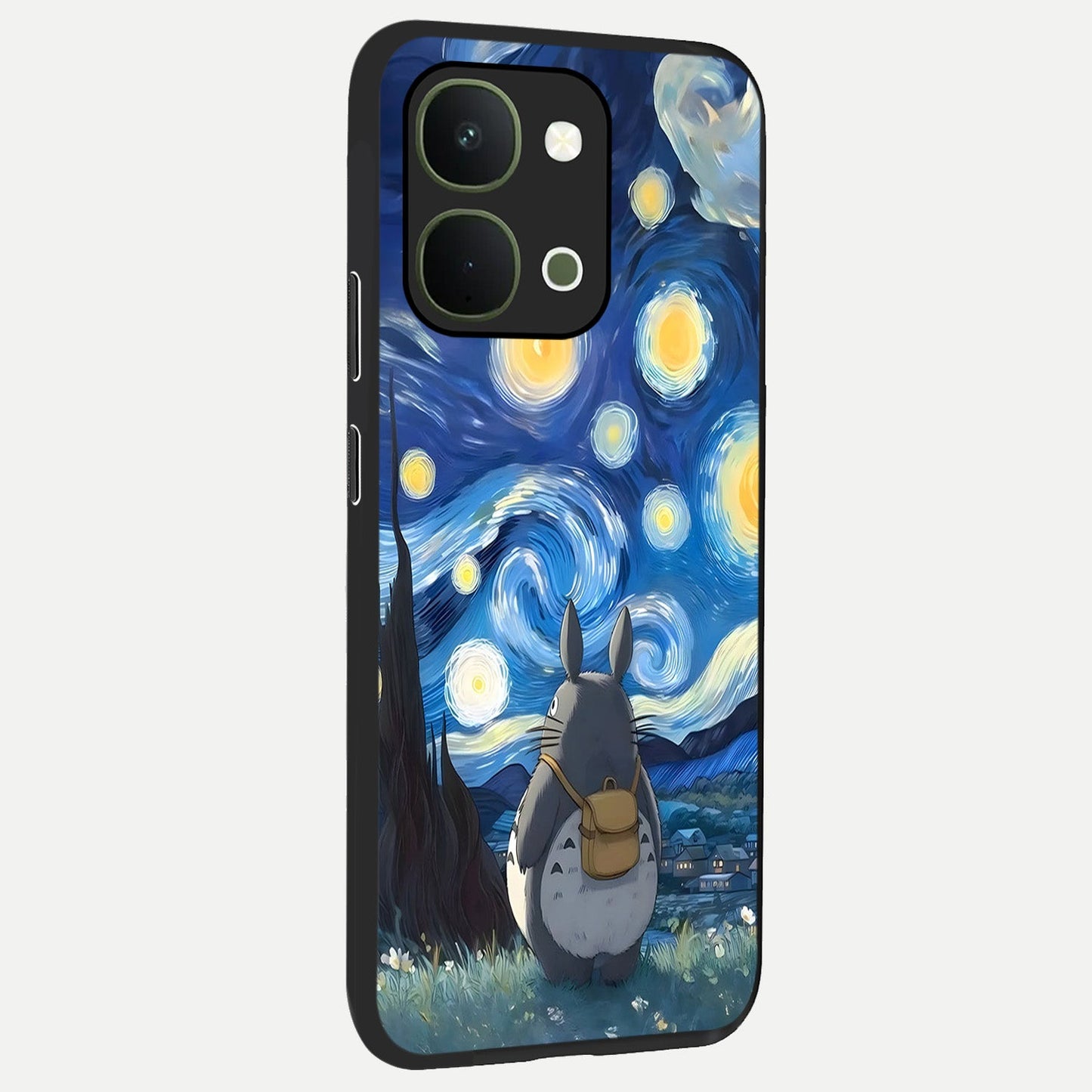 Totoro In Van Gogh Art Glass Case upright view showcasing creative character artwork with painterly artistic theme.
