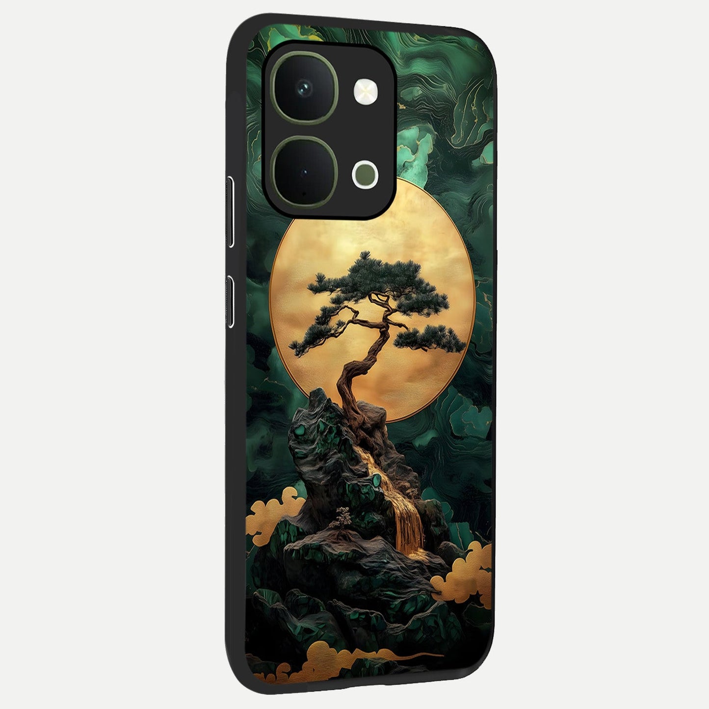 Zen Moon Rise Glass Case upright view showcasing serene moon artwork with tranquil night theme.