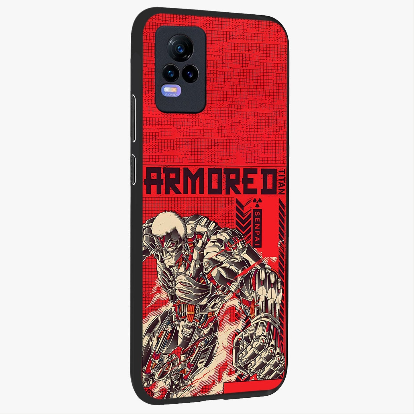 Crimson Mecha Titan Glass Case upright view showcasing dynamic robotic titan design with sci-fi inspired theme.