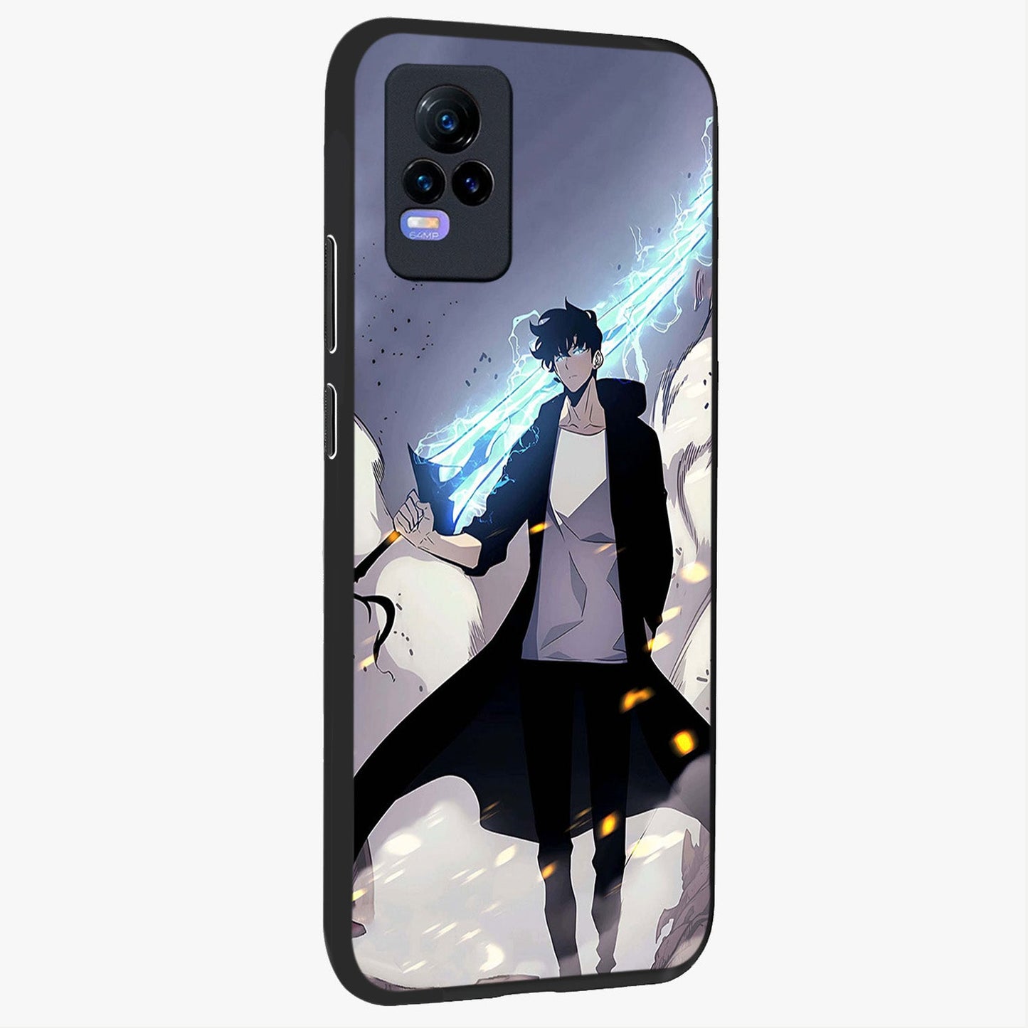 Dark Lightning Anime Warrior Glass Case upright view showcasing dramatic warrior artwork with dark lightning aesthetic.