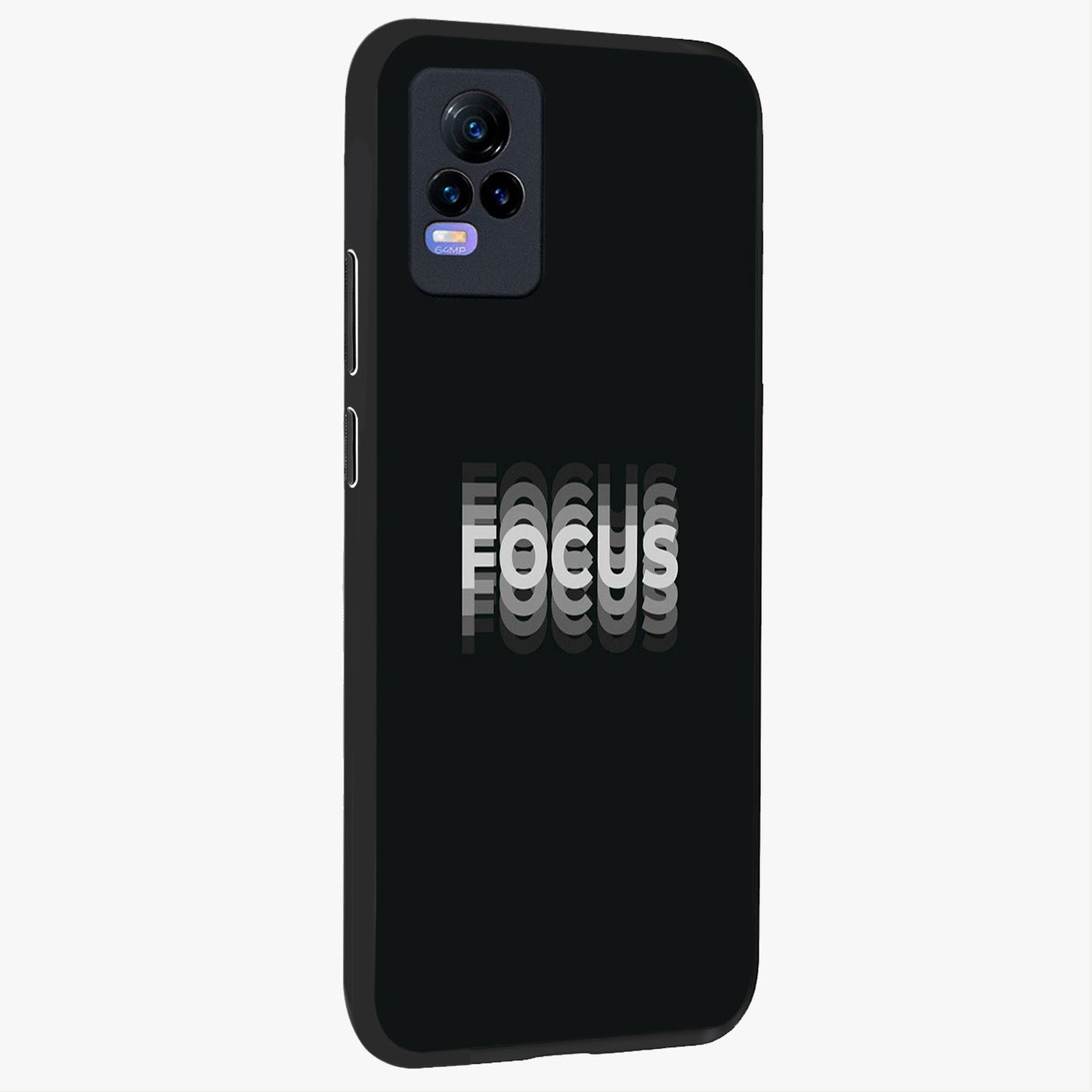 Focus Mode On Glass Case upright view showcasing strong typography statement with sleek motivational theme.