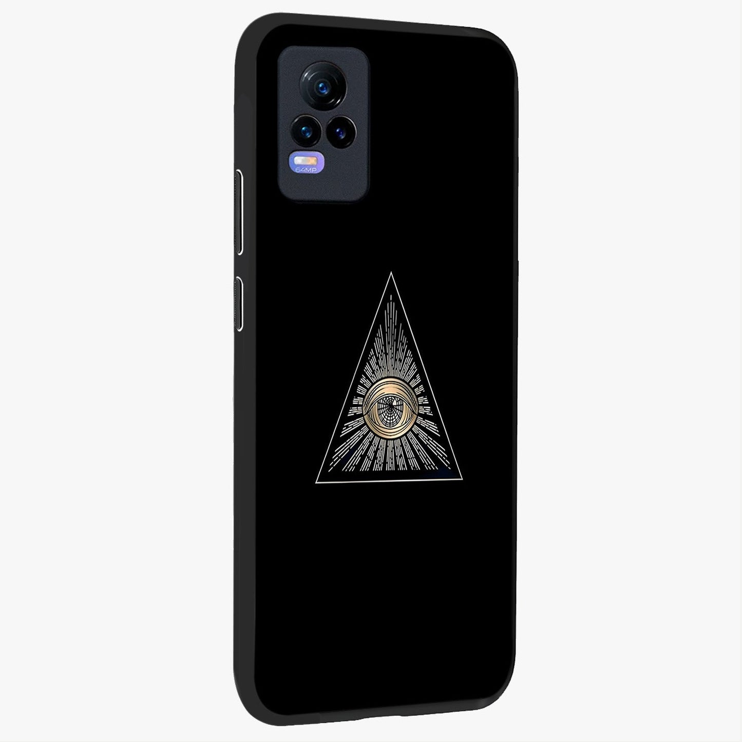 Illuminati Evil Glass Case upright view showcasing striking illuminati artwork with mysterious symbolic theme.