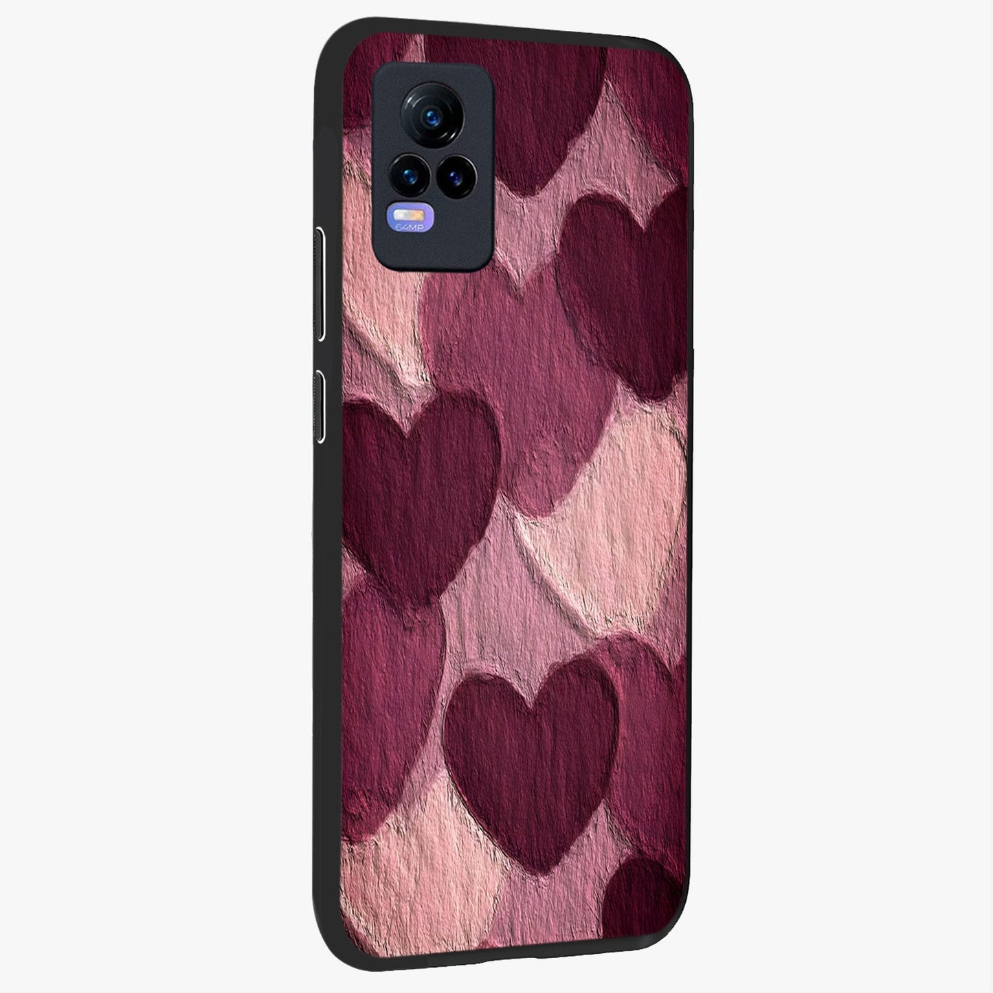 Layered Paper Hearts Glass Case upright view showcasing decorative layered heart artwork with sweet love theme.
