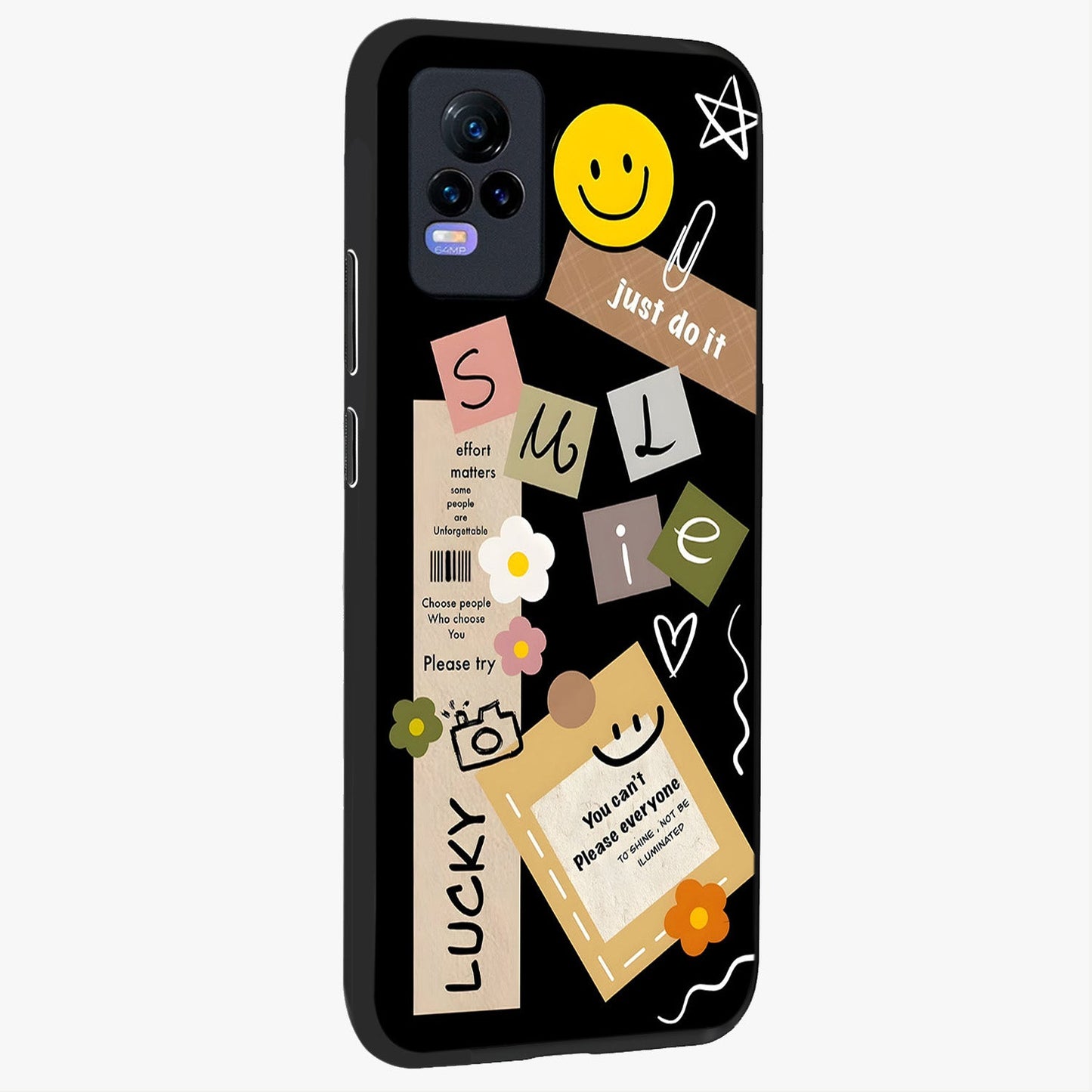 Lucky Aesthetic Collage Glass Case upright view showcasing vibrant collage artwork with youthful aesthetic theme.