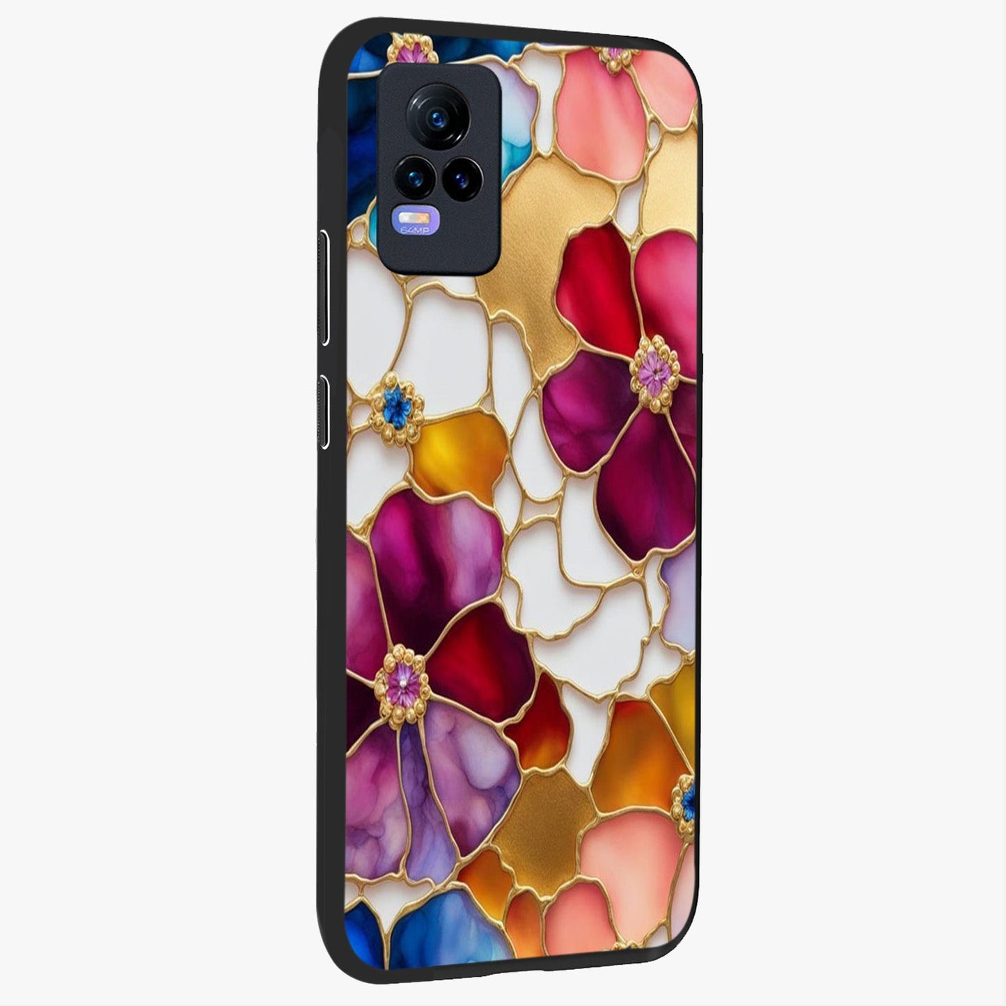 Marble Flower Pattern Glass Case upright view showcasing decorative marble flower artwork with refined style.