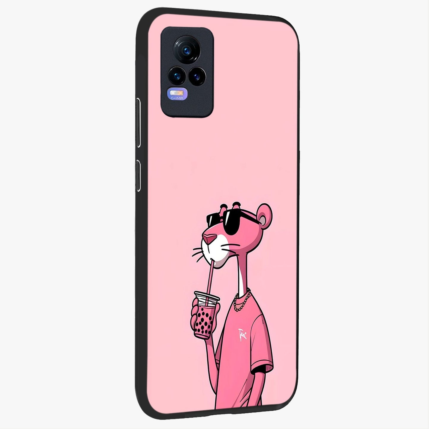 Pink Panther Glass Case upright view showcasing fun animated artwork with stylish retro cartoon theme.