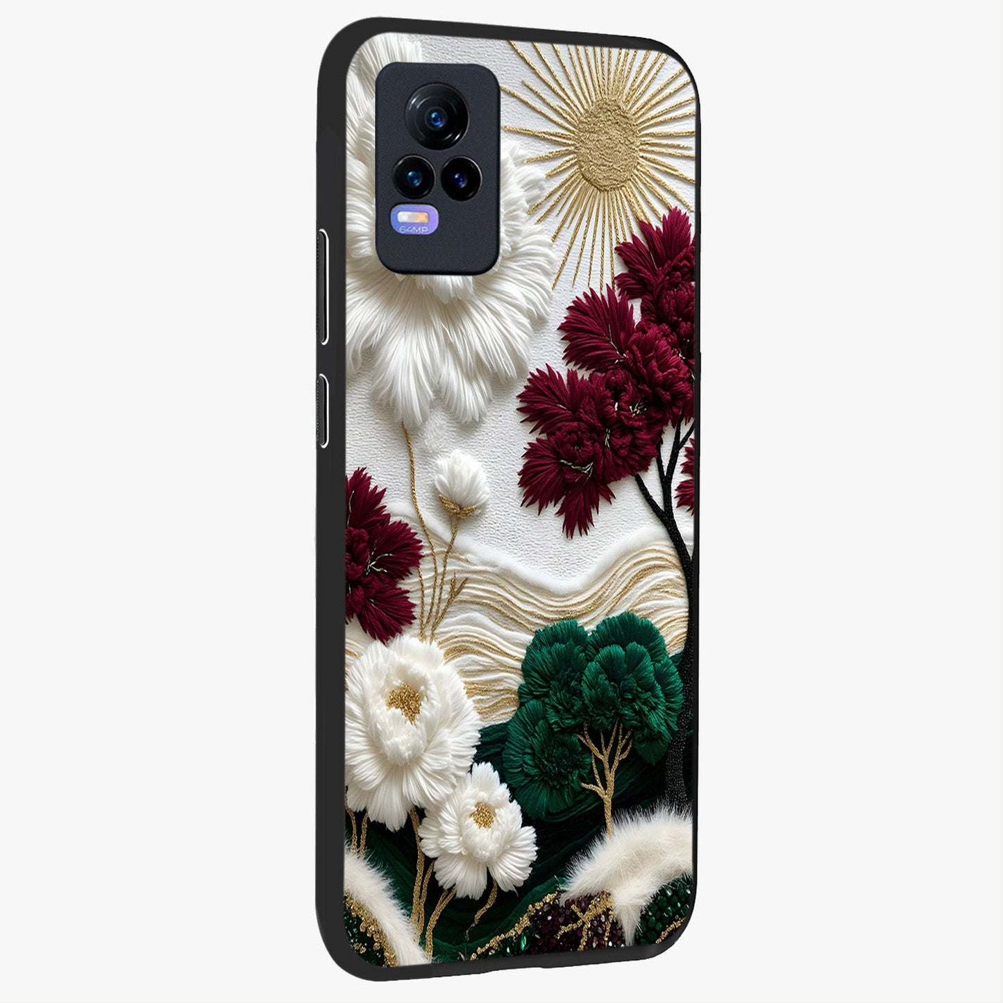 Radiant Bloom Elegance Glass Case upright view showcasing decorative flower artwork with refined botanical theme.