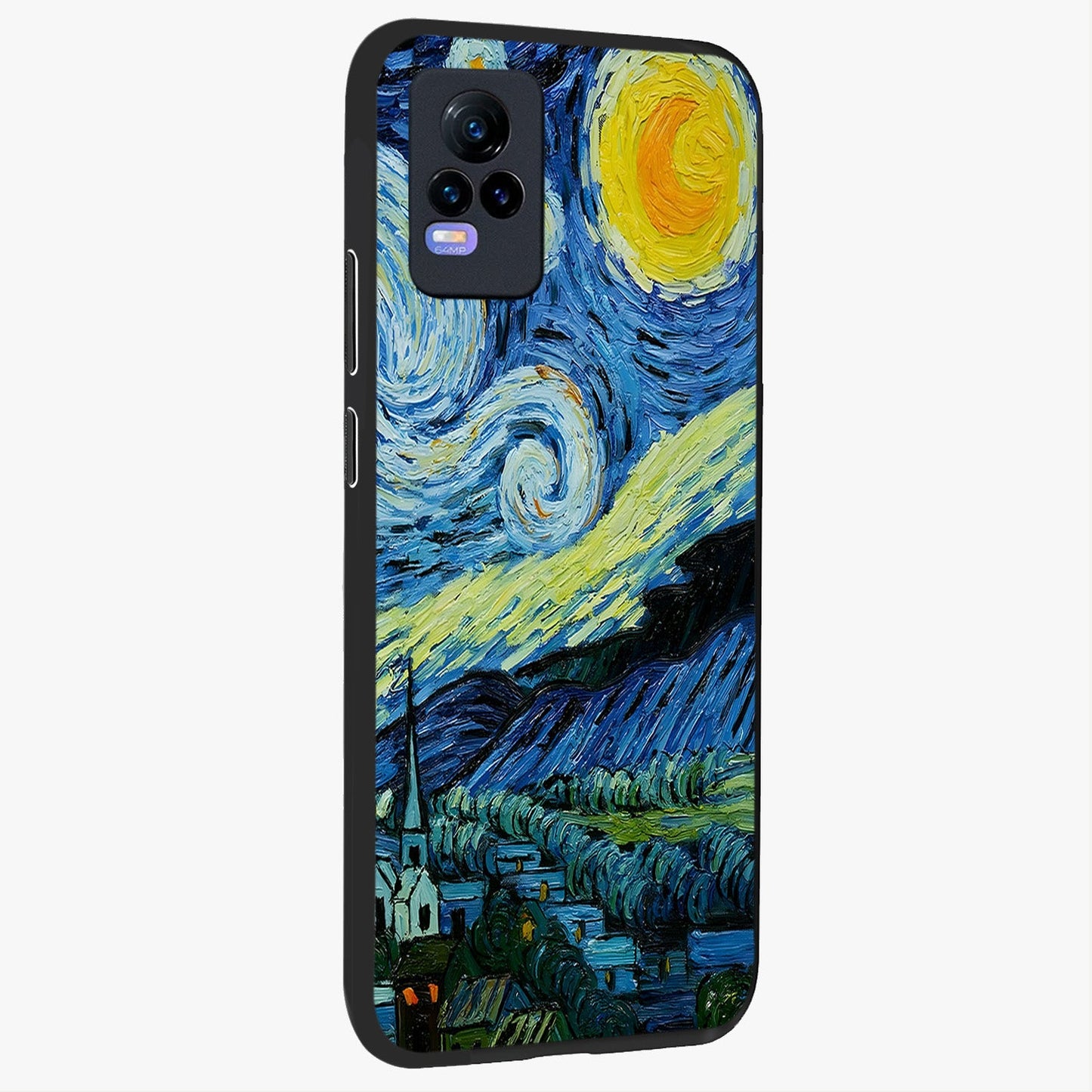 Van Gogh Art Glass Case upright view showcasing expressive painting style artwork with timeless artistic theme.