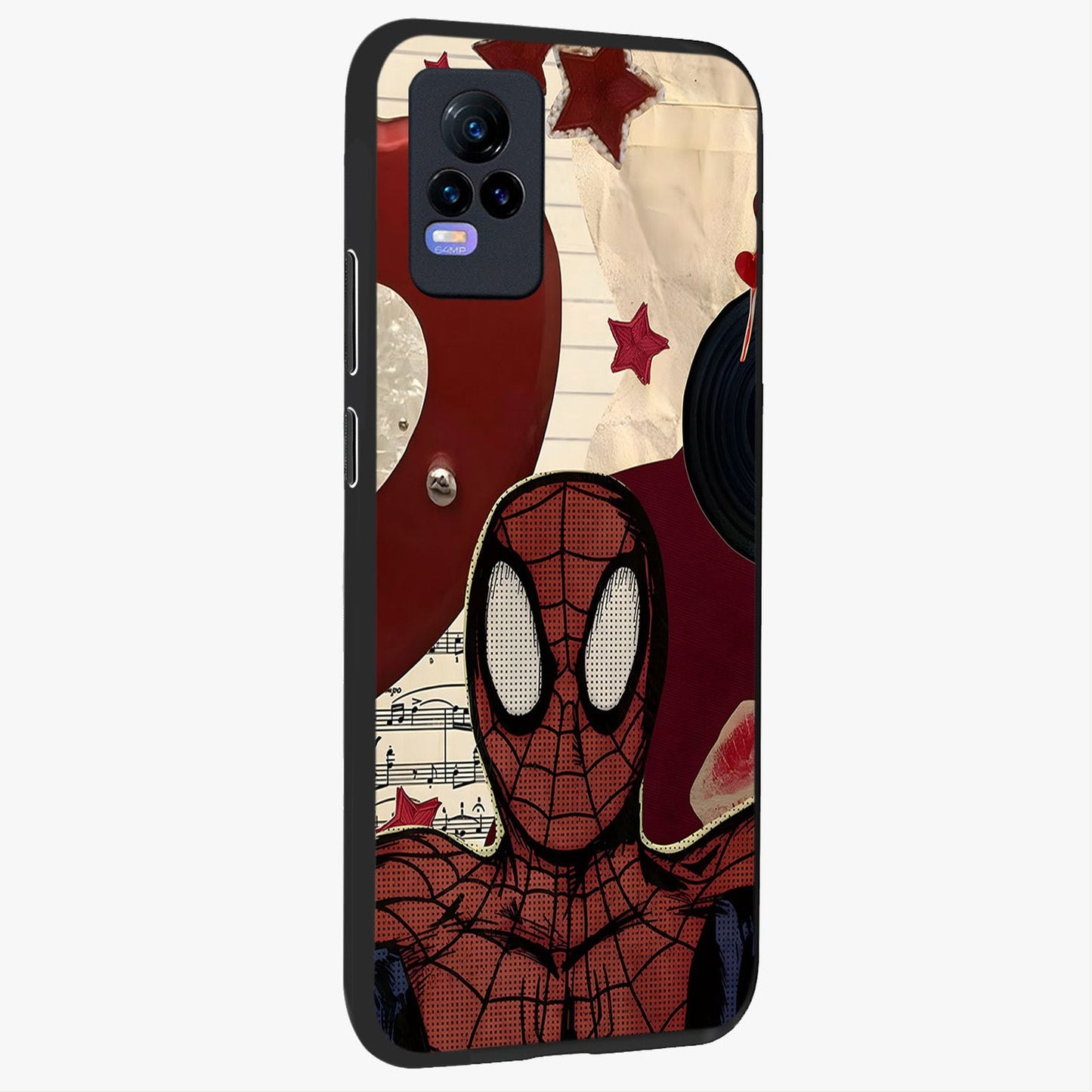 Web Warrior Vibes Glass Case upright view showcasing energetic superhero artwork with bold action theme.