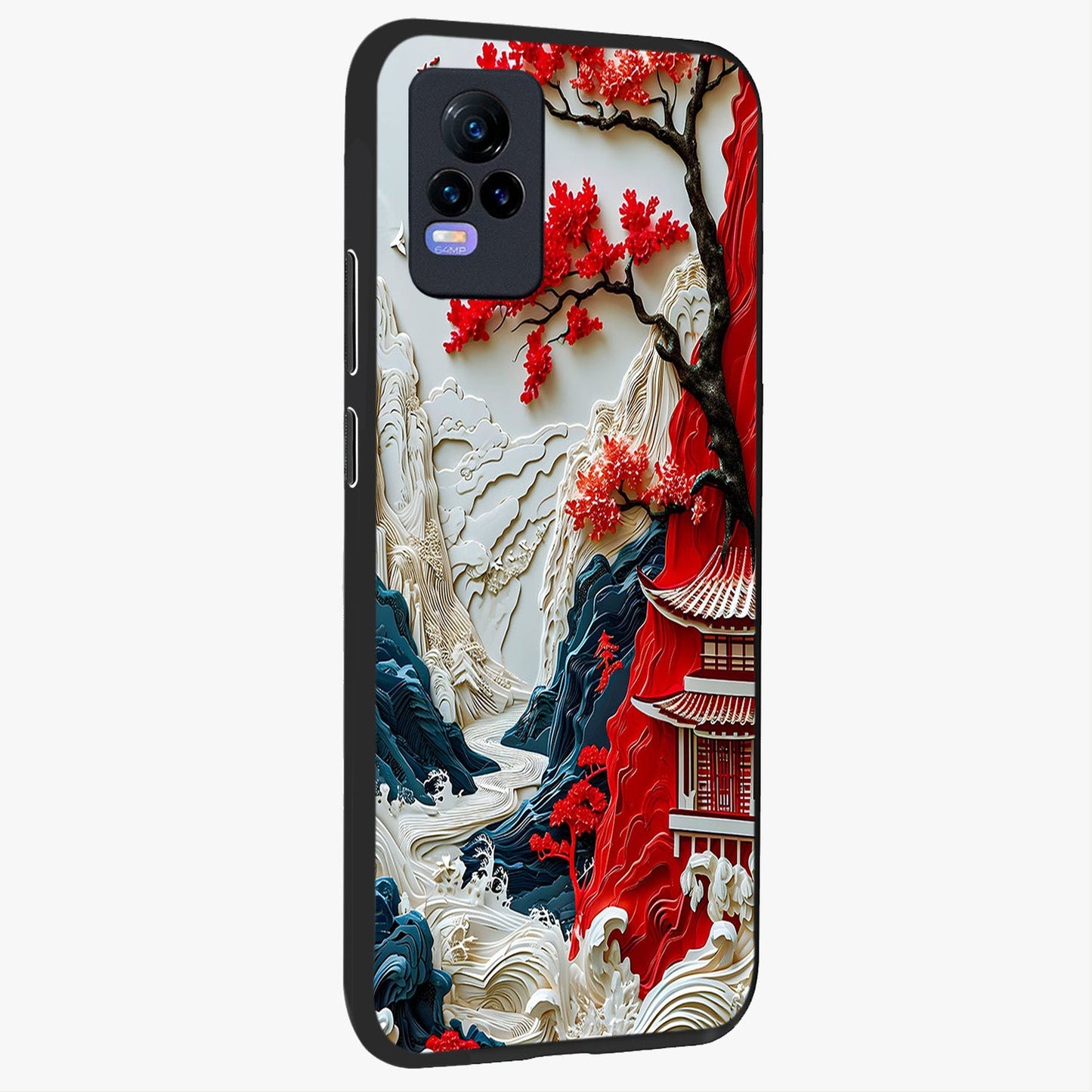 Whispers Of Sakura Waves Glass Case upright view showcasing delicate cherry blossom artwork with elegant nature theme.