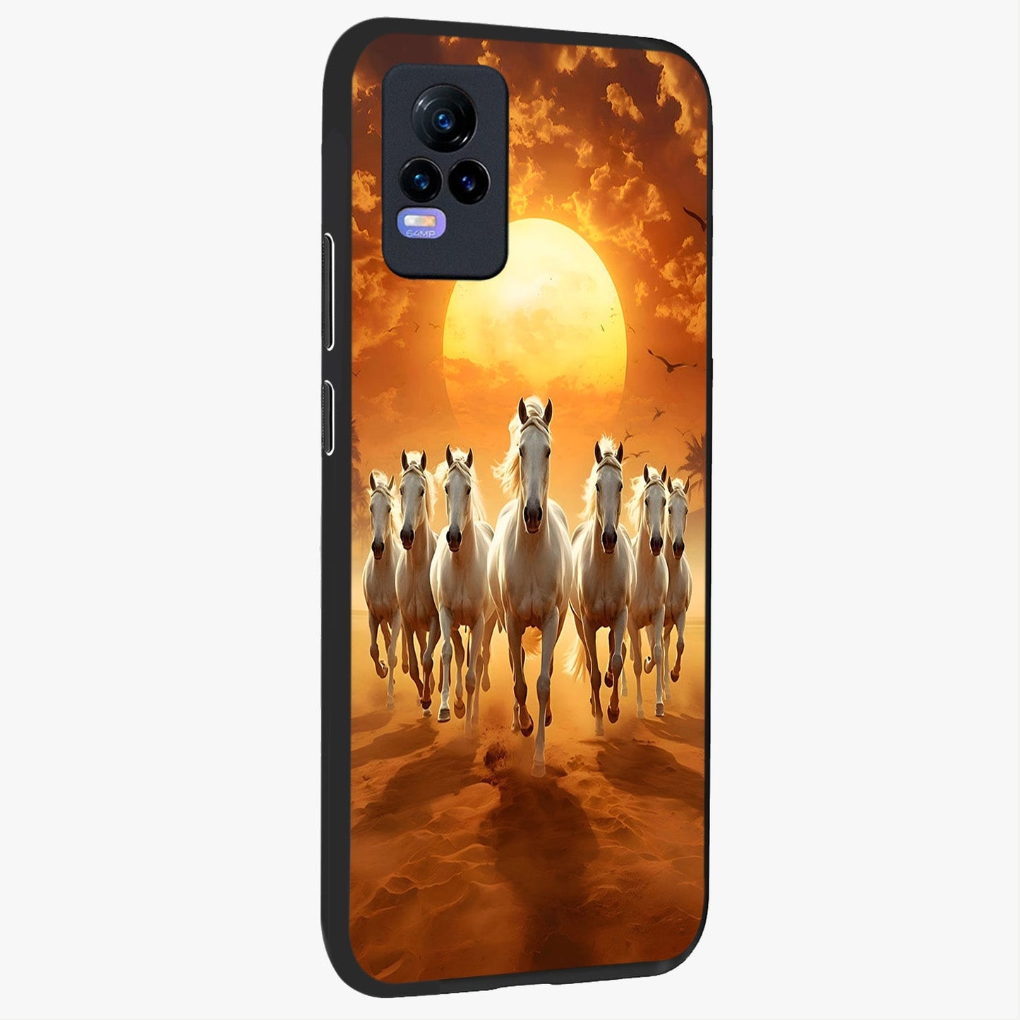 Wild Sunset Majesty Glass Case upright view showcasing dramatic sunset artwork with bold nature theme.