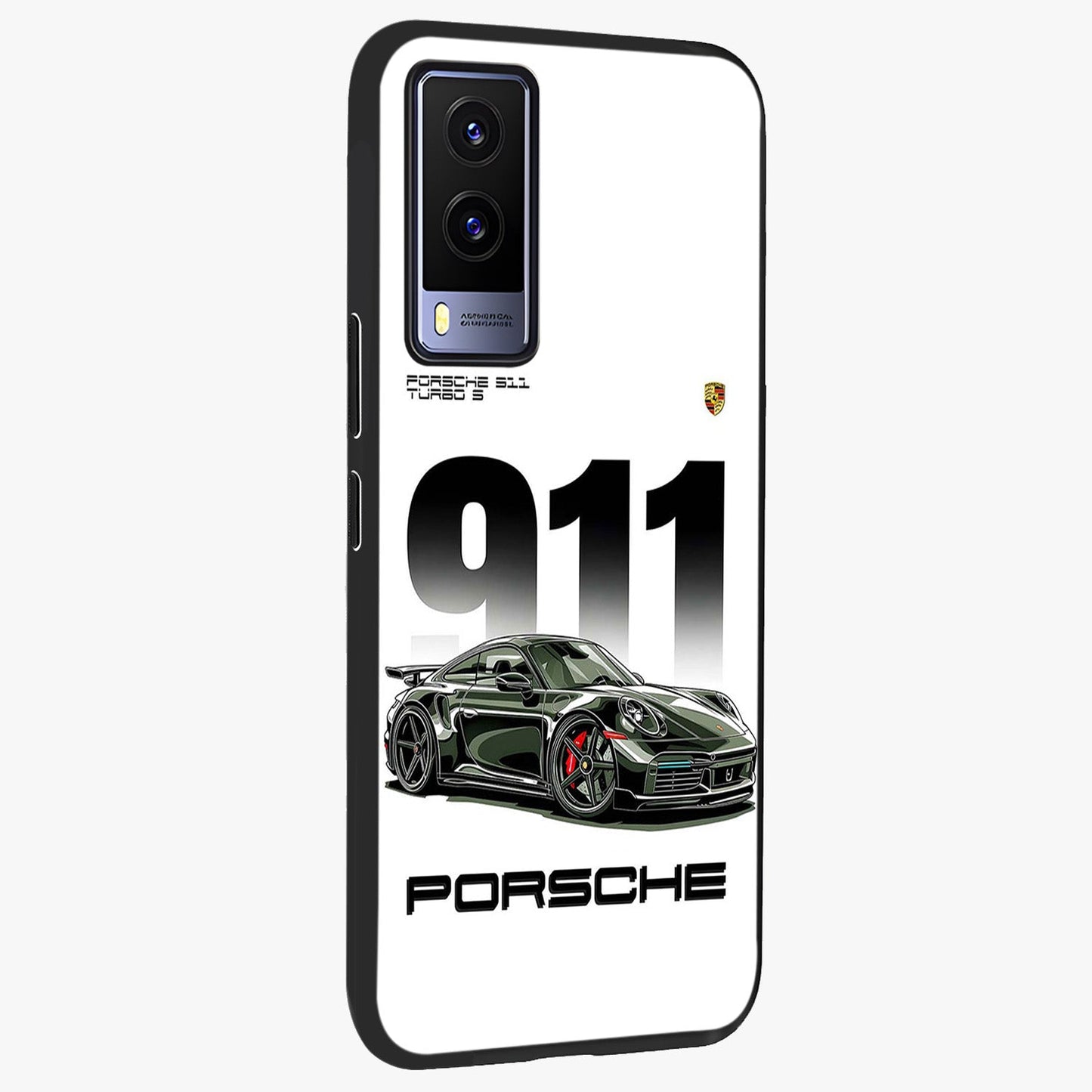 911 Turbo Dominance Glass Case upright perspective showcasing powerful racing design and modern automotive aesthetic.