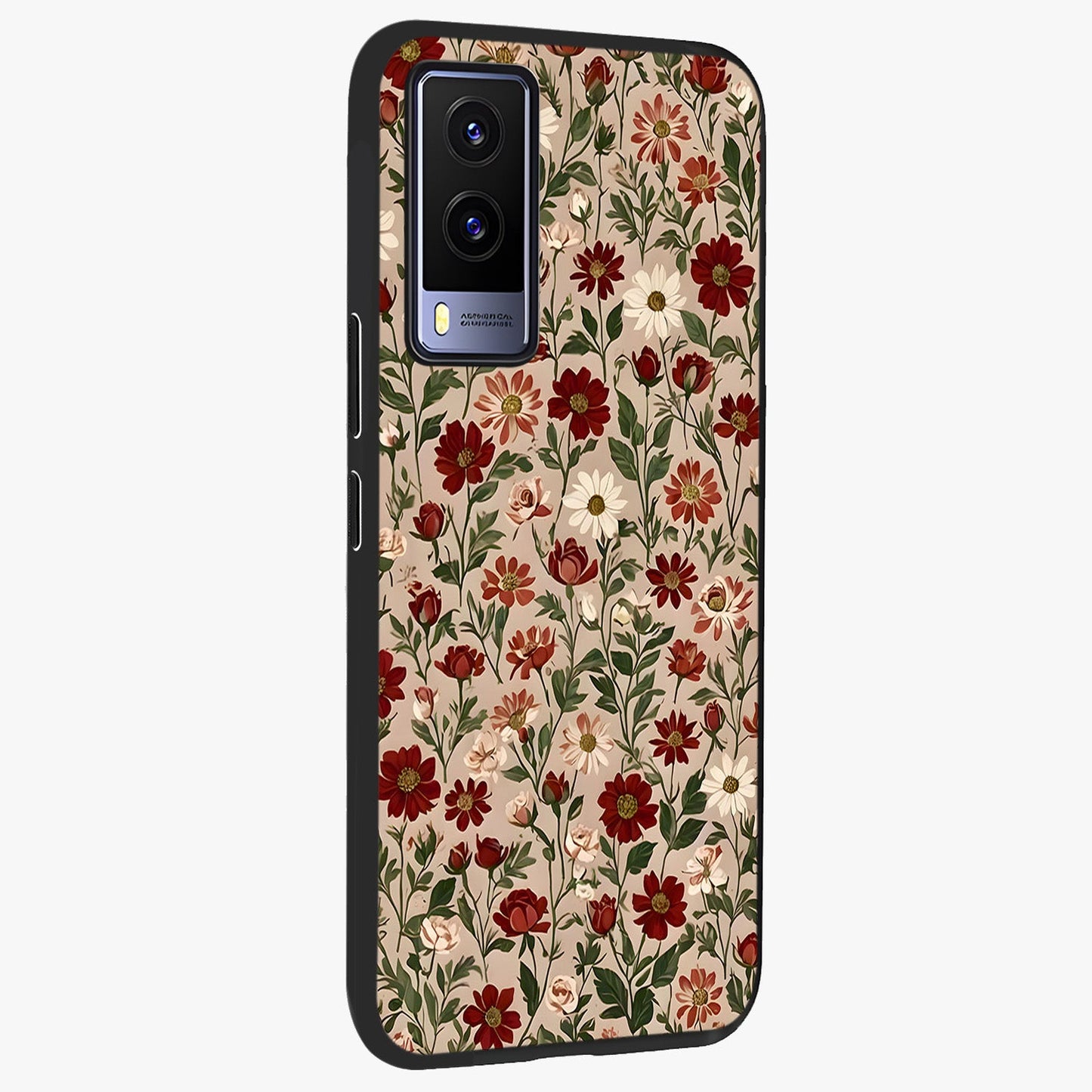 Biege Flower With Leaf Glass Case upright view showcasing delicate beige flower illustration with clean botanical style.