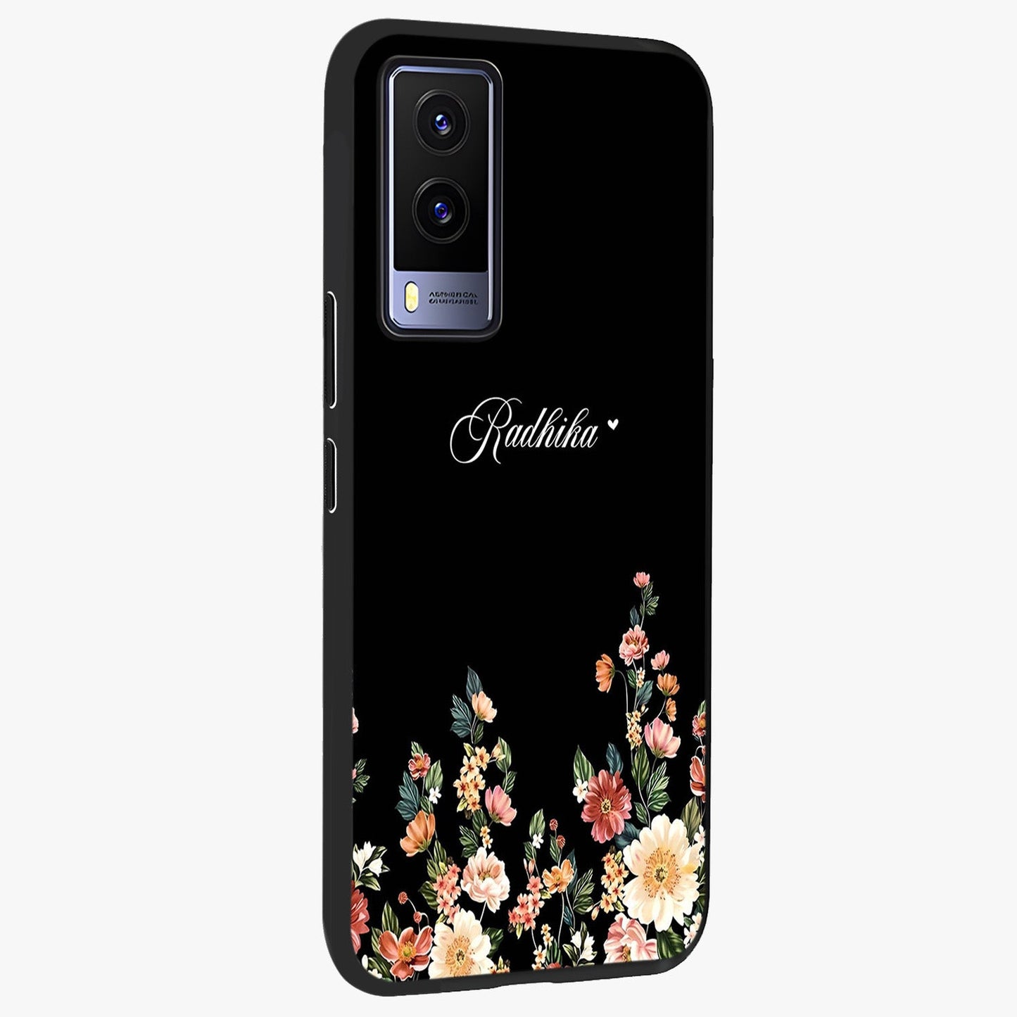 Floral Design With a Custom Personalized Name Glass Case upright view showcasing delicate floral artwork with personalized aesthetic style.