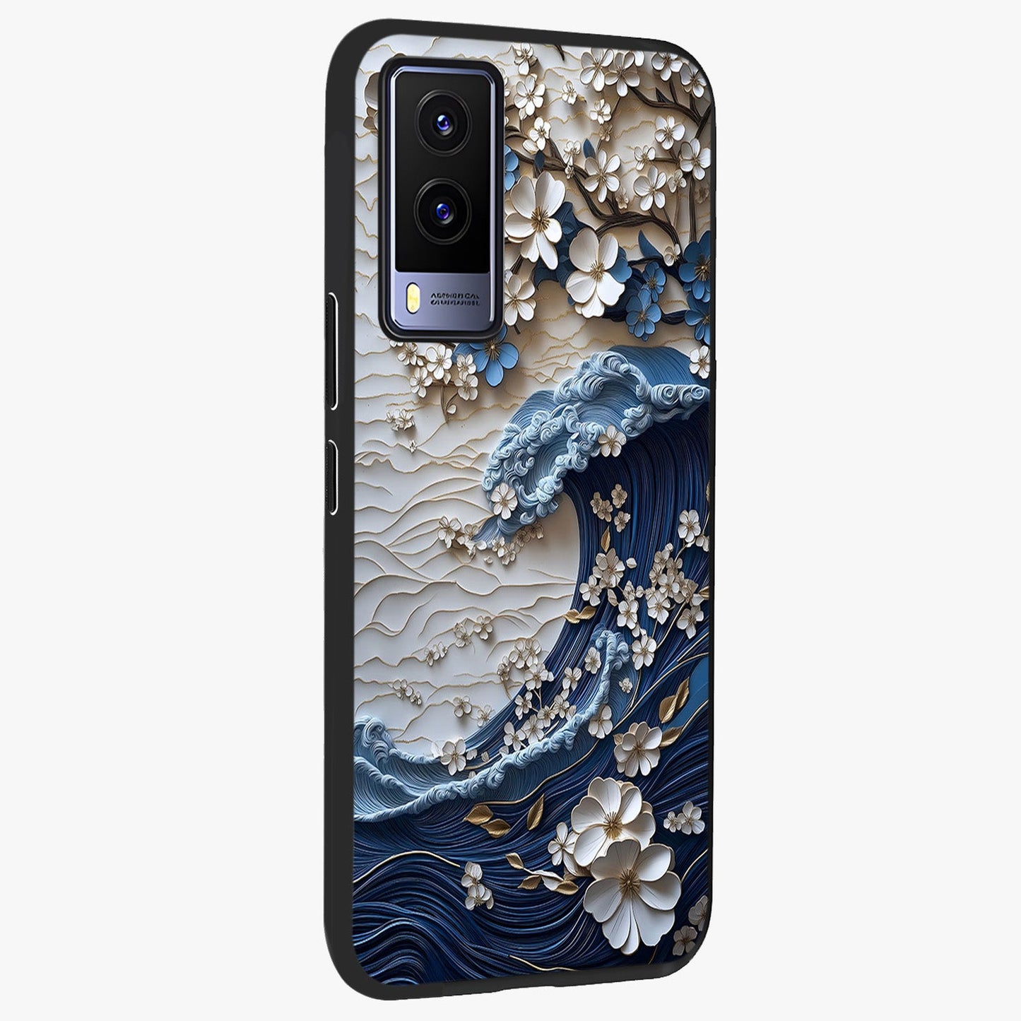 Floral Wave Origami Glass Case upright view showcasing creative floral origami artwork with artistic decorative theme.