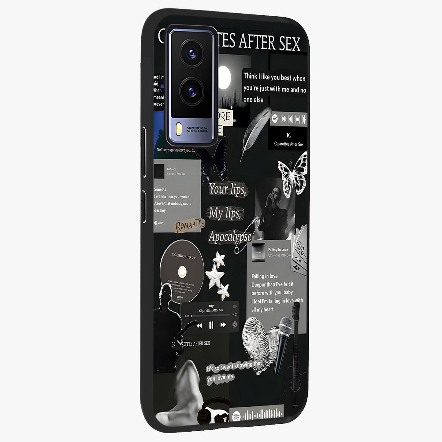 Midnight Love Echo Glass Case upright view showcasing expressive romantic artwork with dreamy midnight theme.