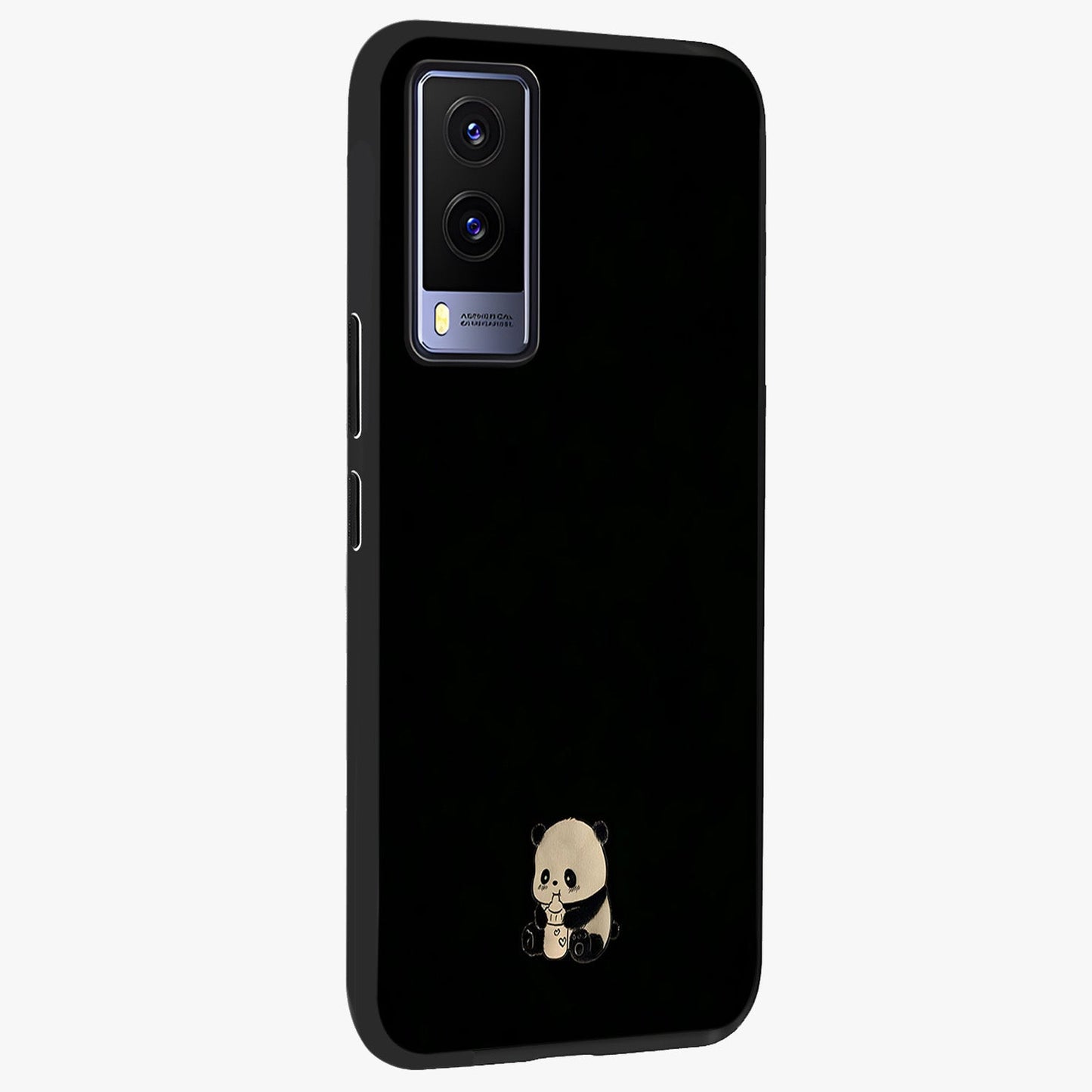 Midnight Panda Love Glass Case upright view showcasing charming panda artwork with playful romantic theme.